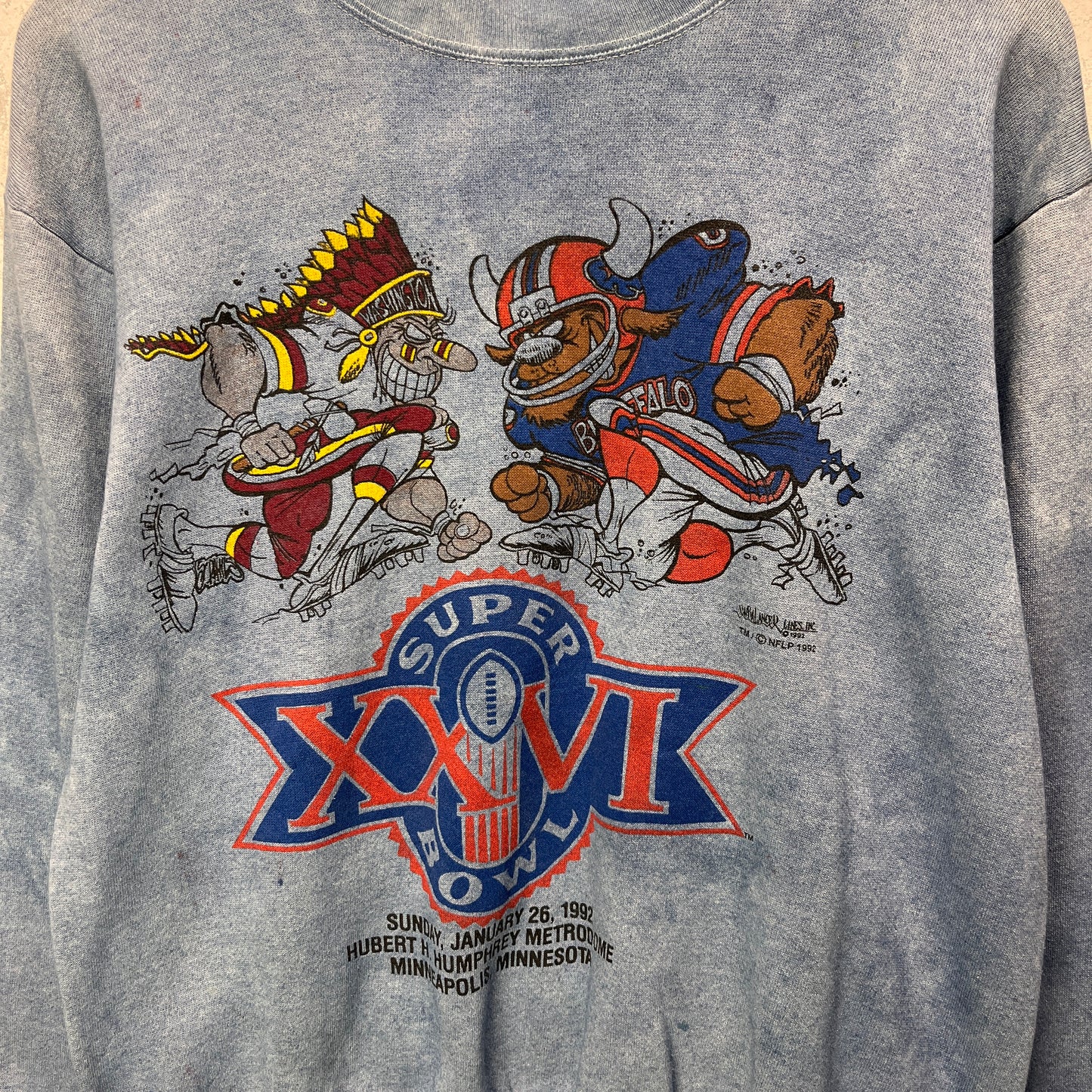 1992 Buffalo Bills Super Bowl Cartoon Overdyed Blue Crewneck Sweatshirt Medium