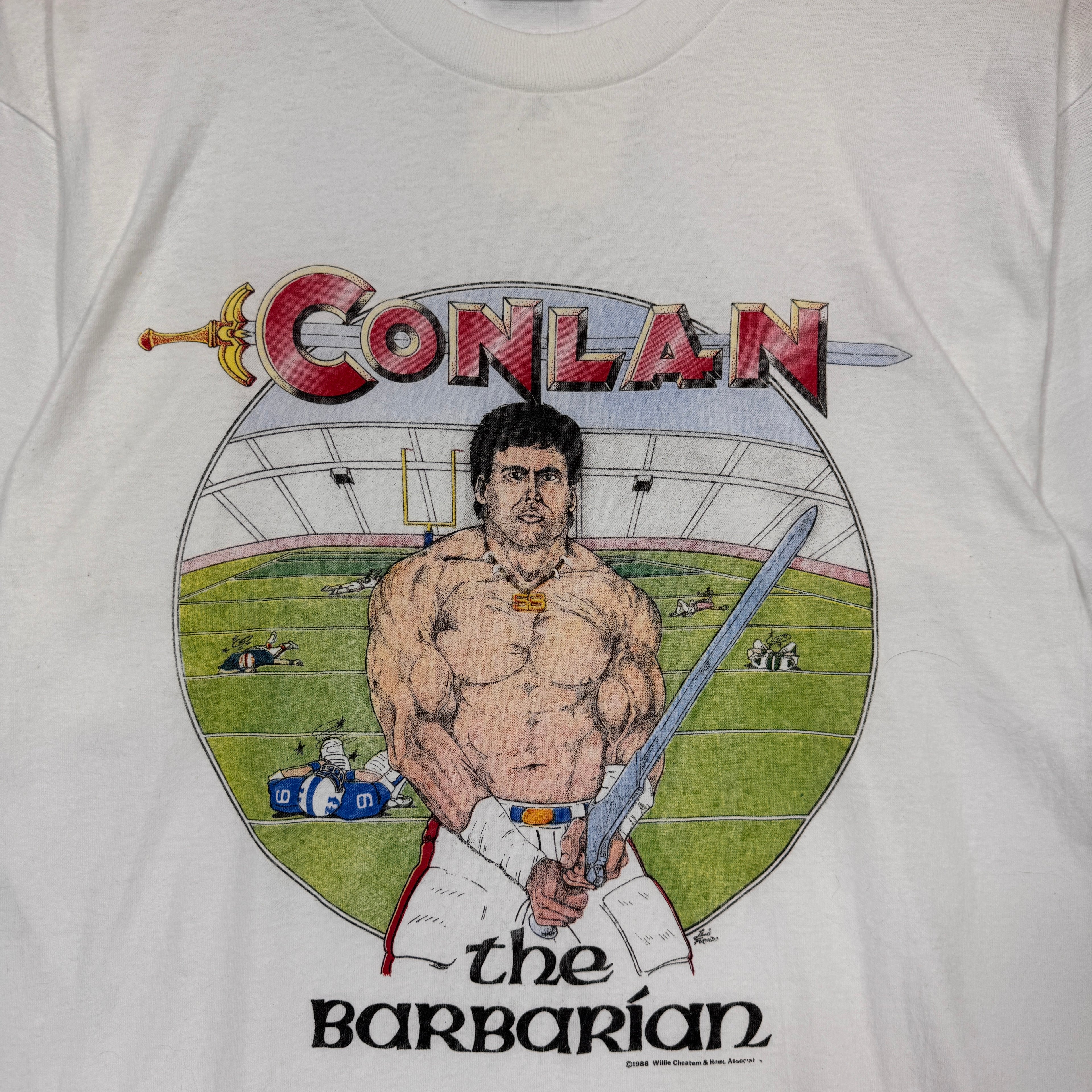 Vintage Buffalo Bills Shane Conlan the Barbarian Cartoon Shirt Large