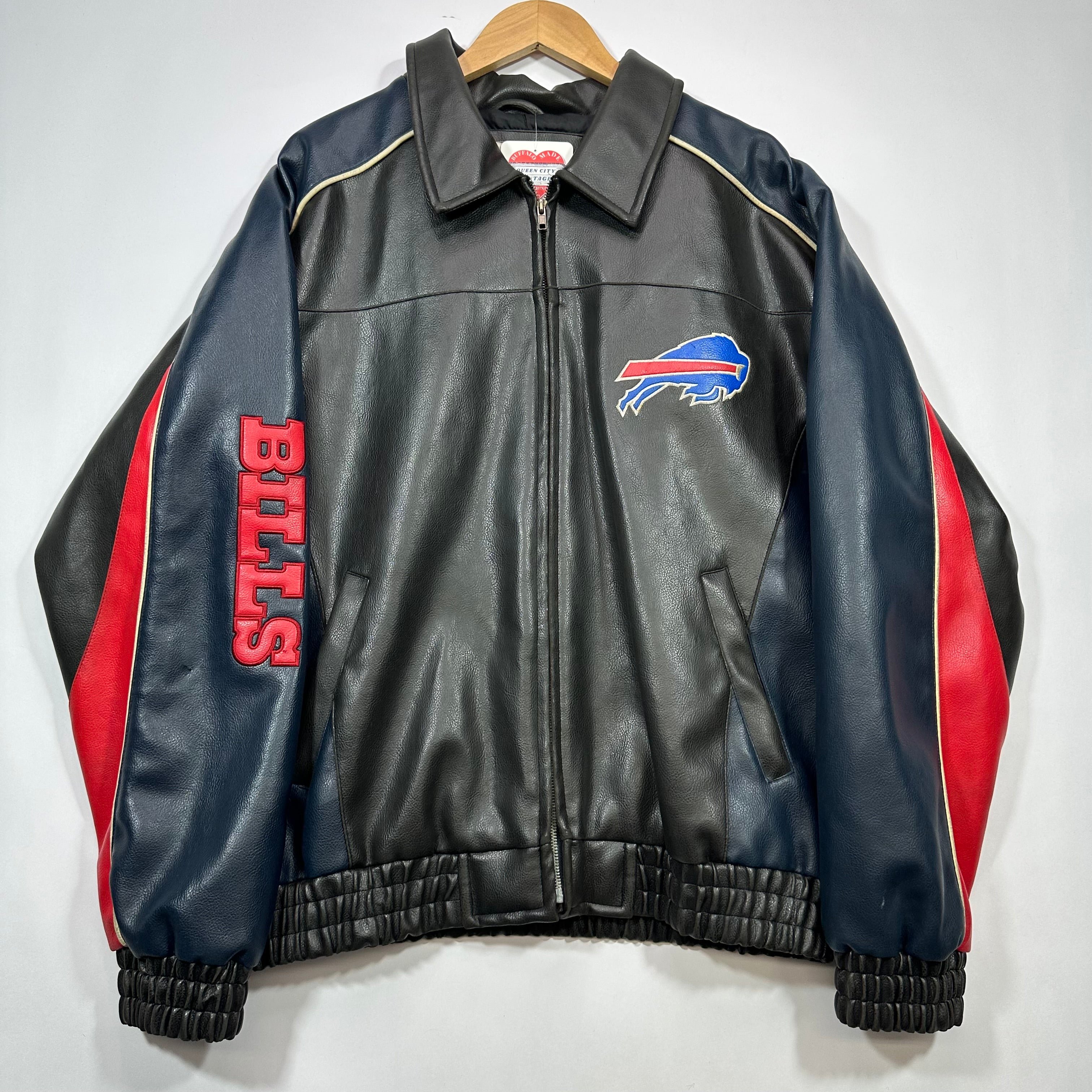 Vintage Buffalo Bills Vegan Leather Bomber Jacket Large
