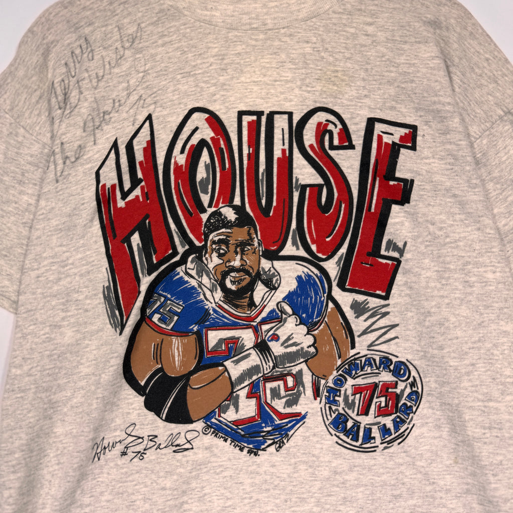 Vintage Buffalo Bills Signed Howard Ballard #75 Cartoon Shirt XL