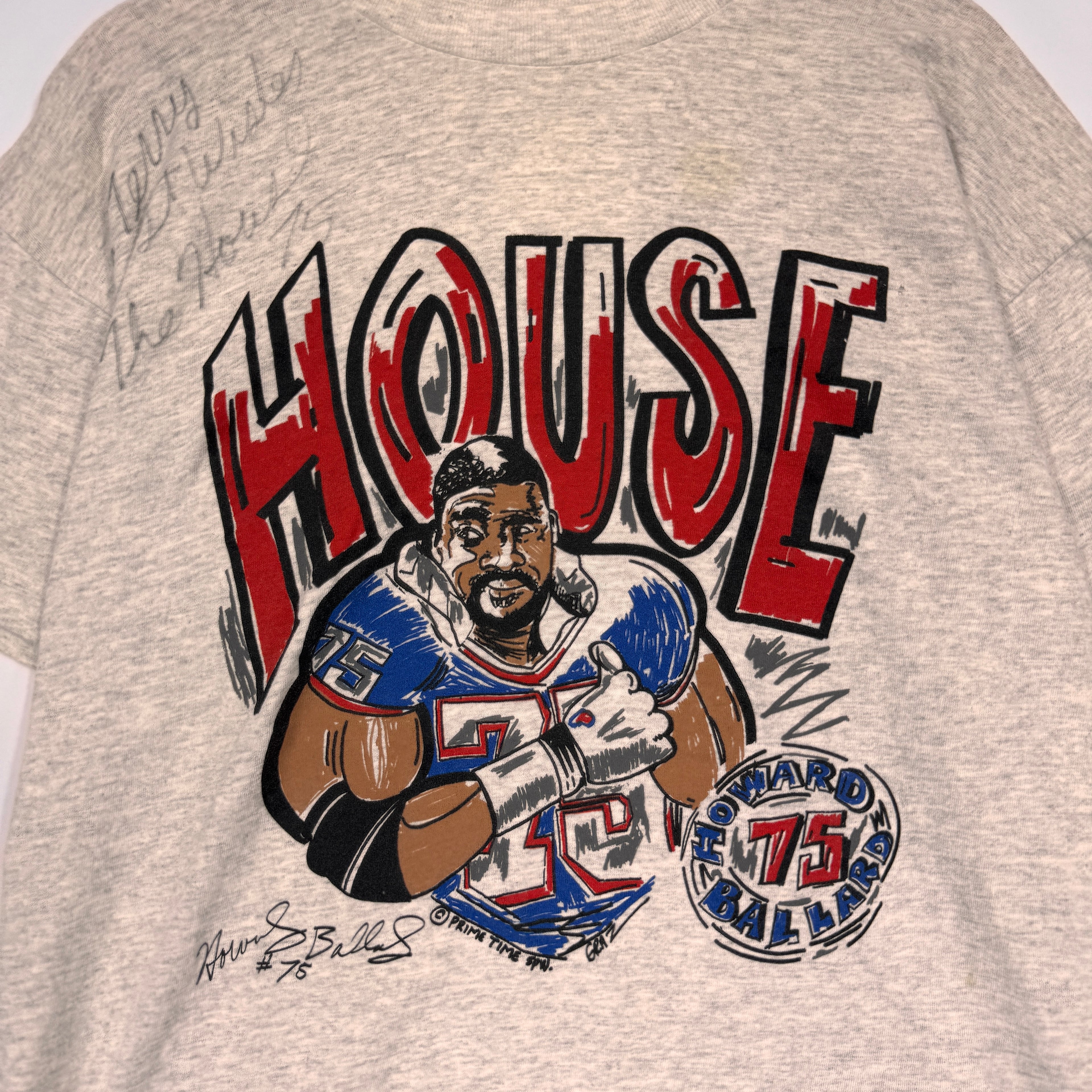 Vintage Buffalo Bills Signed Howard Ballard #75 Cartoon Shirt XL
