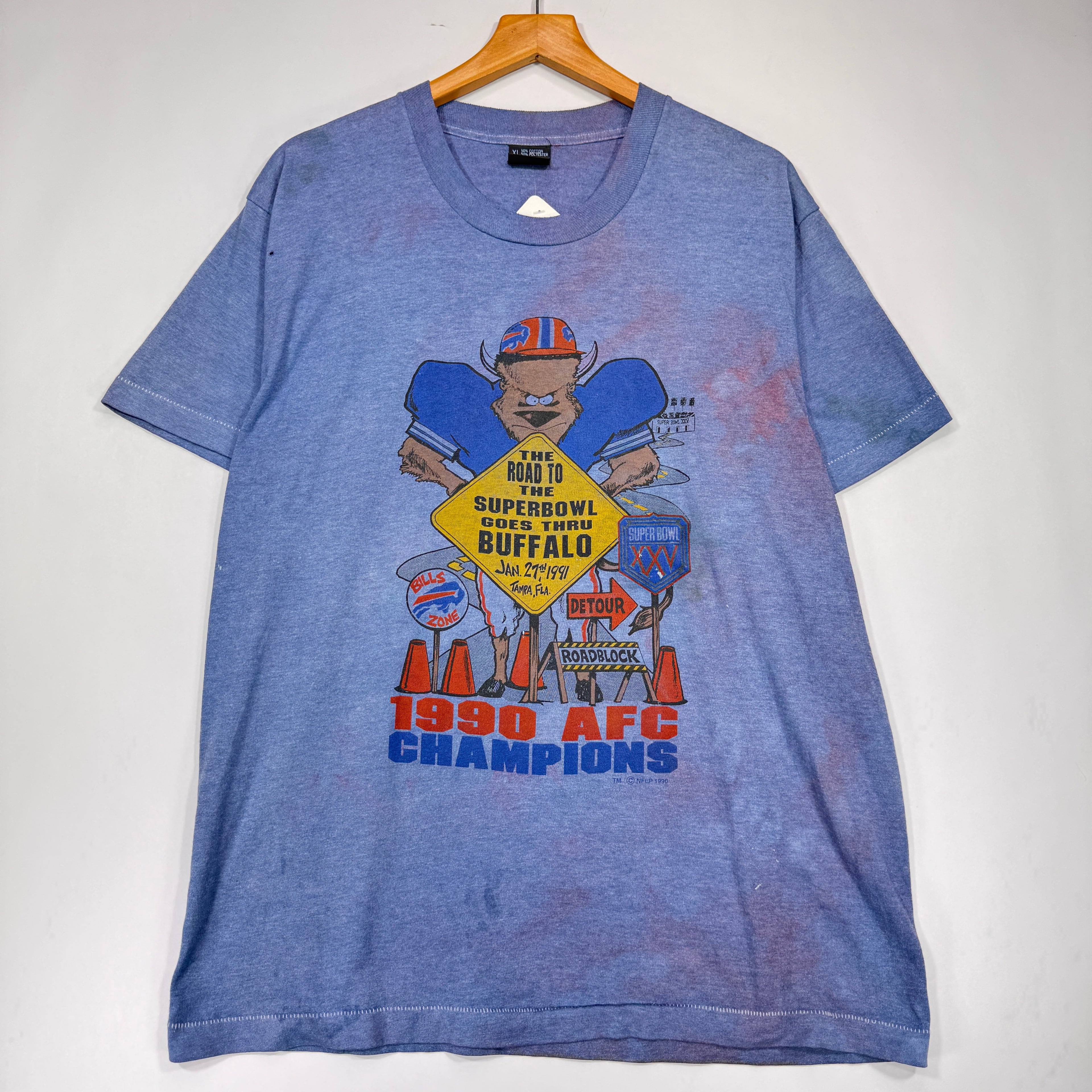 Vintage Buffalo Bills Overdyed 1990 AFC Champions Cartoon Shirt XL