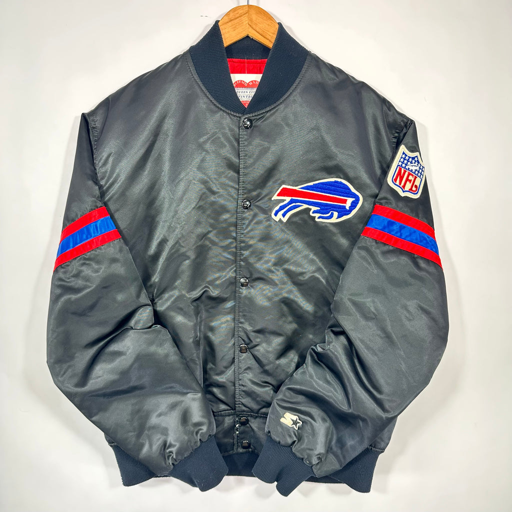 Vintage Buffalo Bills Starter Satin Black Bomber Jacket Large