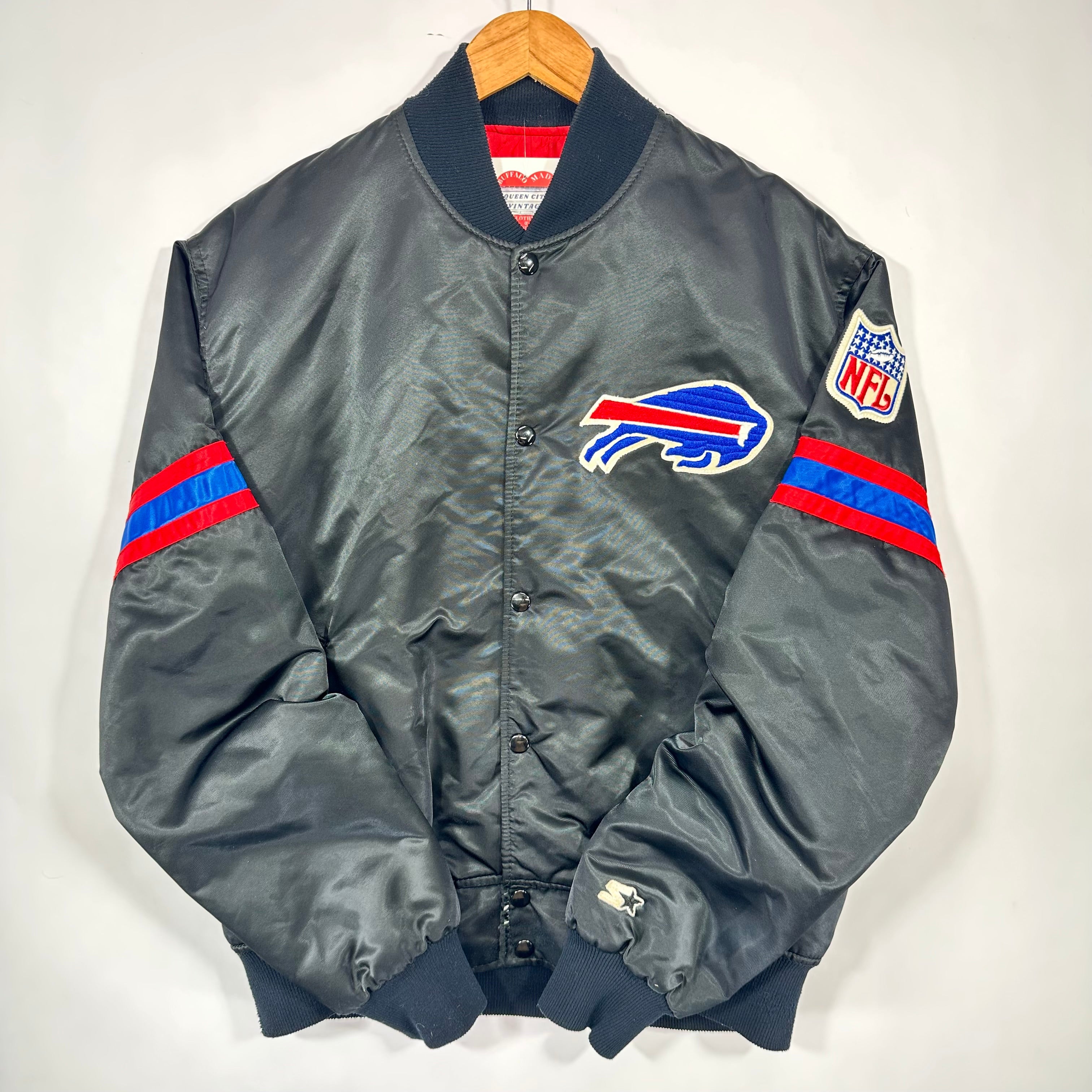 Vintage Buffalo Bills Starter Satin Black Bomber Jacket Large