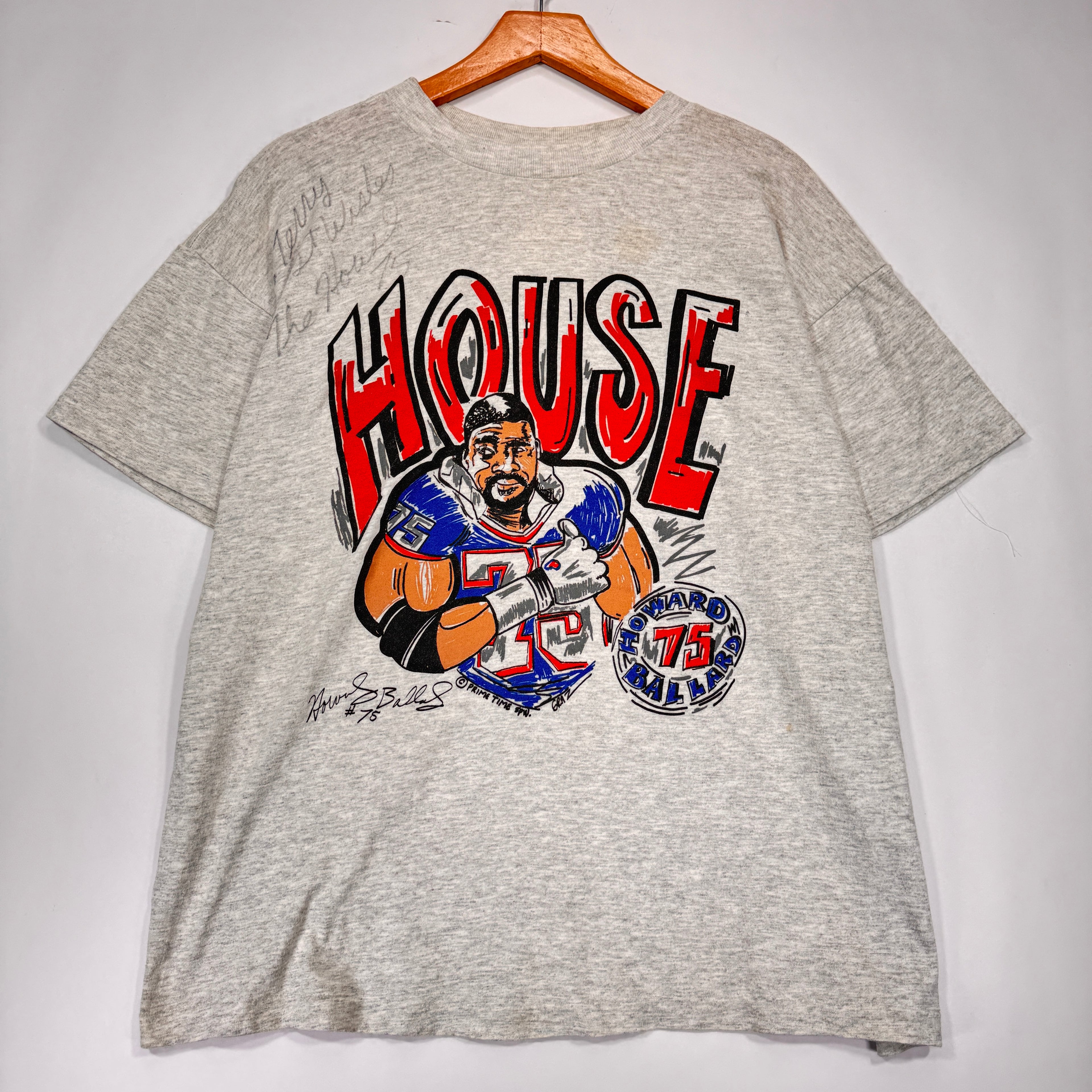 Vintage Buffalo Bills Signed Howard Ballard #75 Cartoon Shirt XL