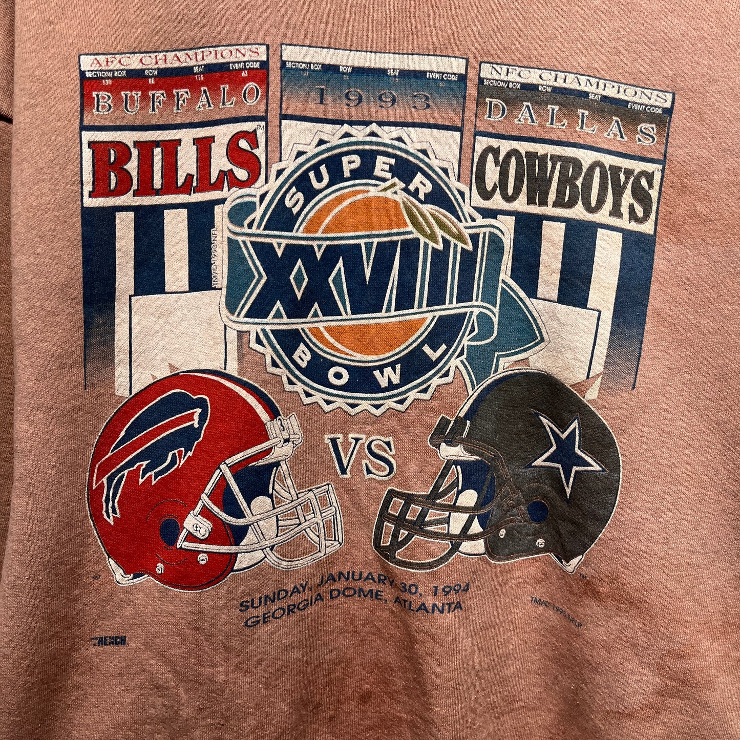 Vintage Buffalo Bills Overdyed 1994 Super Bowl Crewneck Sweatshirt XL