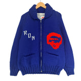 Vintage Buffalo Bills Homemade Knit Zip Up Sweater Sweatshirt Large