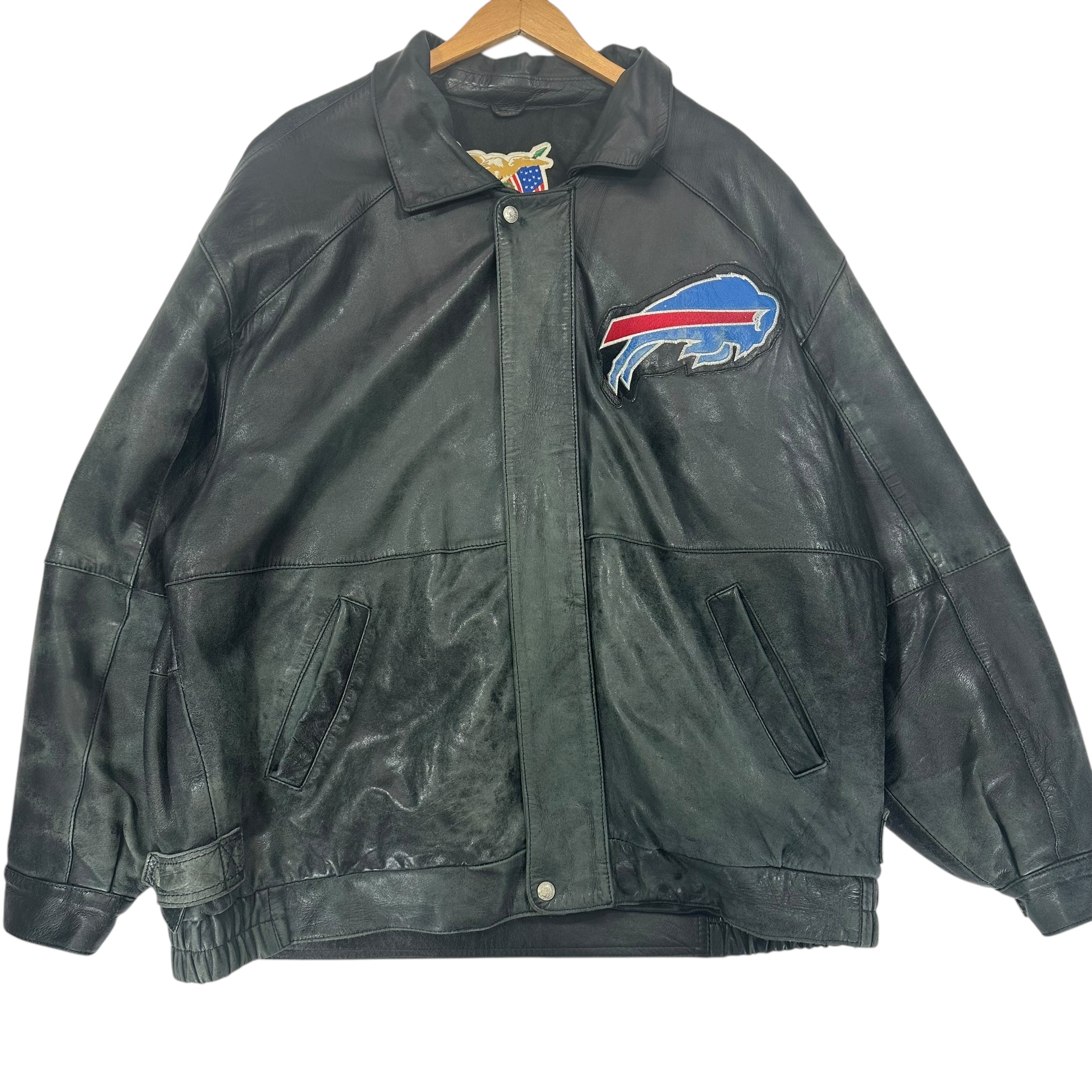 Vintage Buffalo Bills Jeff Hamilton Lamb Leather Bomber Jacket XL