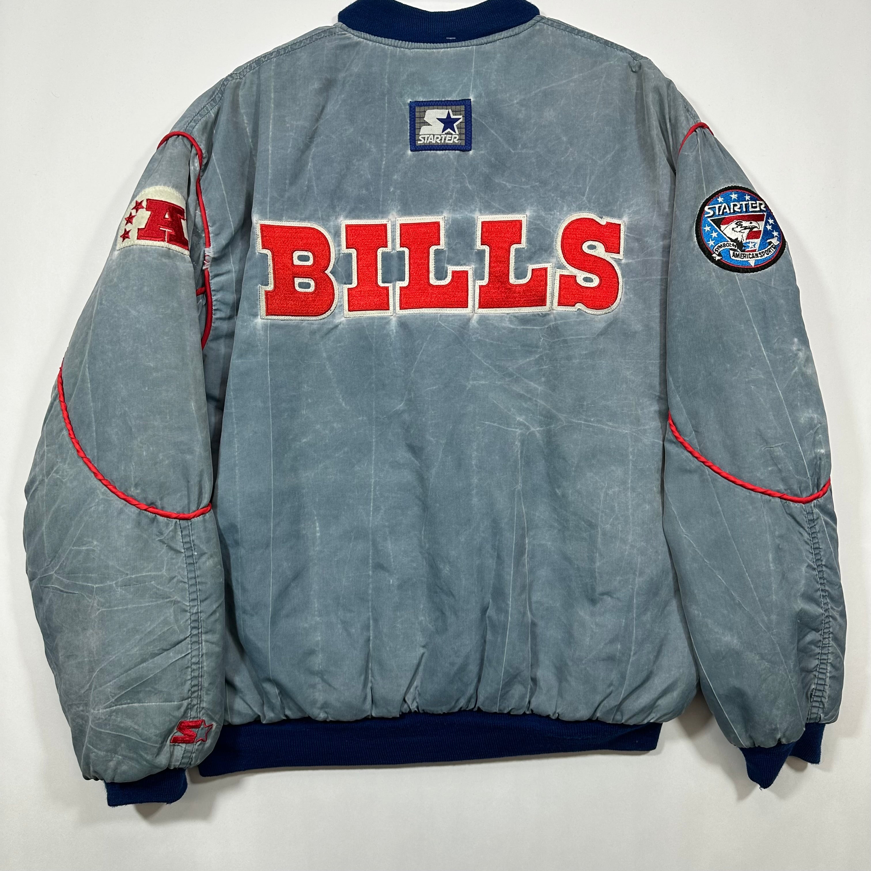 Vintage Buffalo Bills Starter Acid Wash Satin Bomber Jacket Large