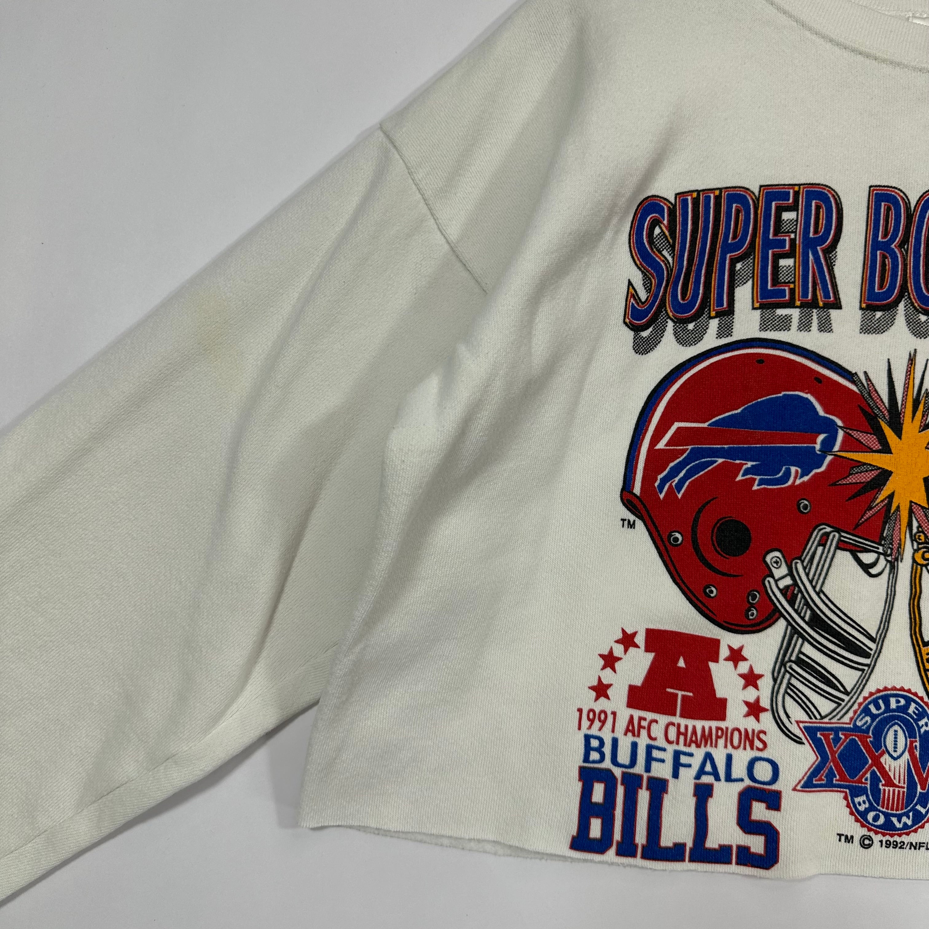 Vintage Buffalo Bills Washington Redskins 1992 Super Bowl Cropped Crewneck Sweatshirt Large