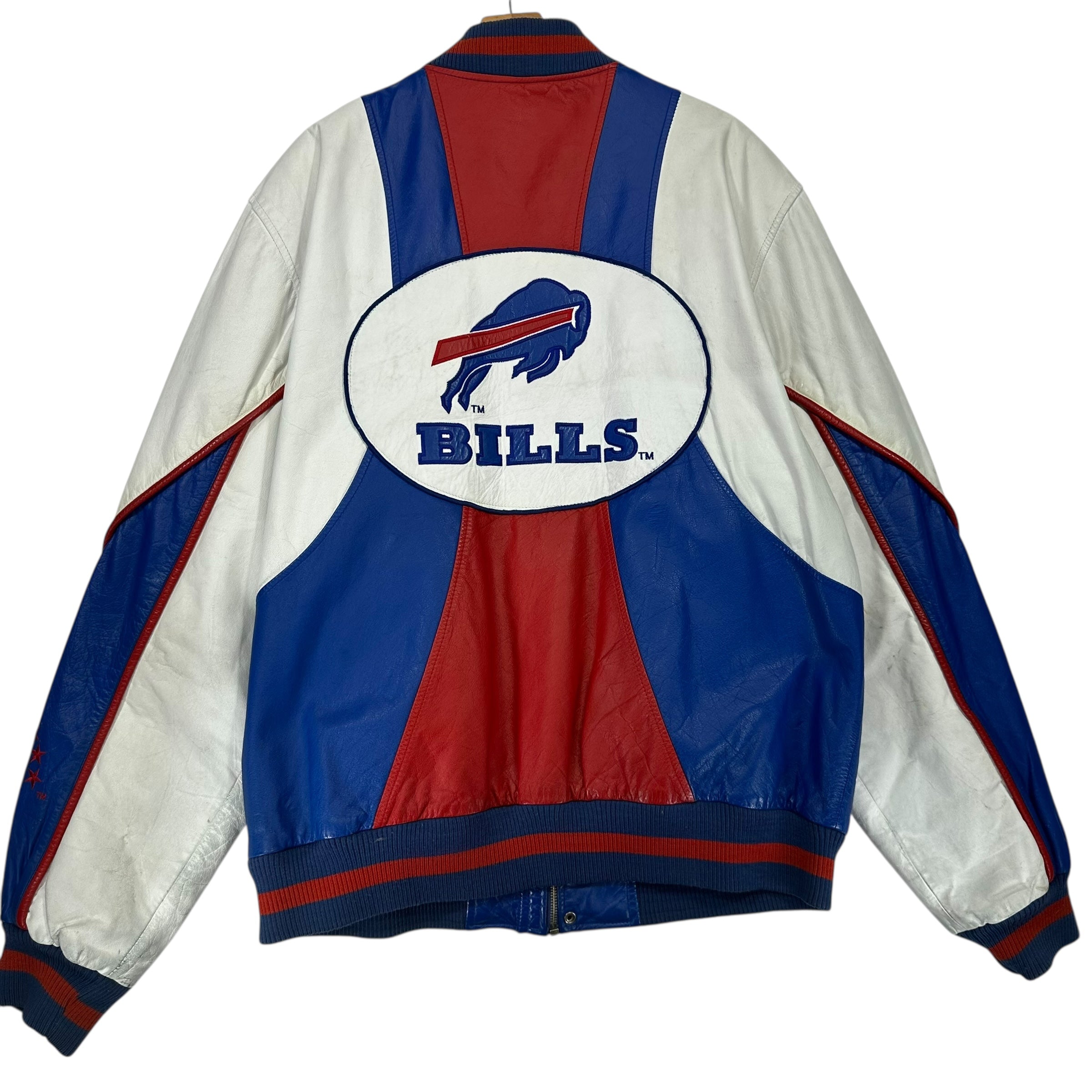 Vintage Buffalo Bills Leather Bomber Jacket Size XL Tall