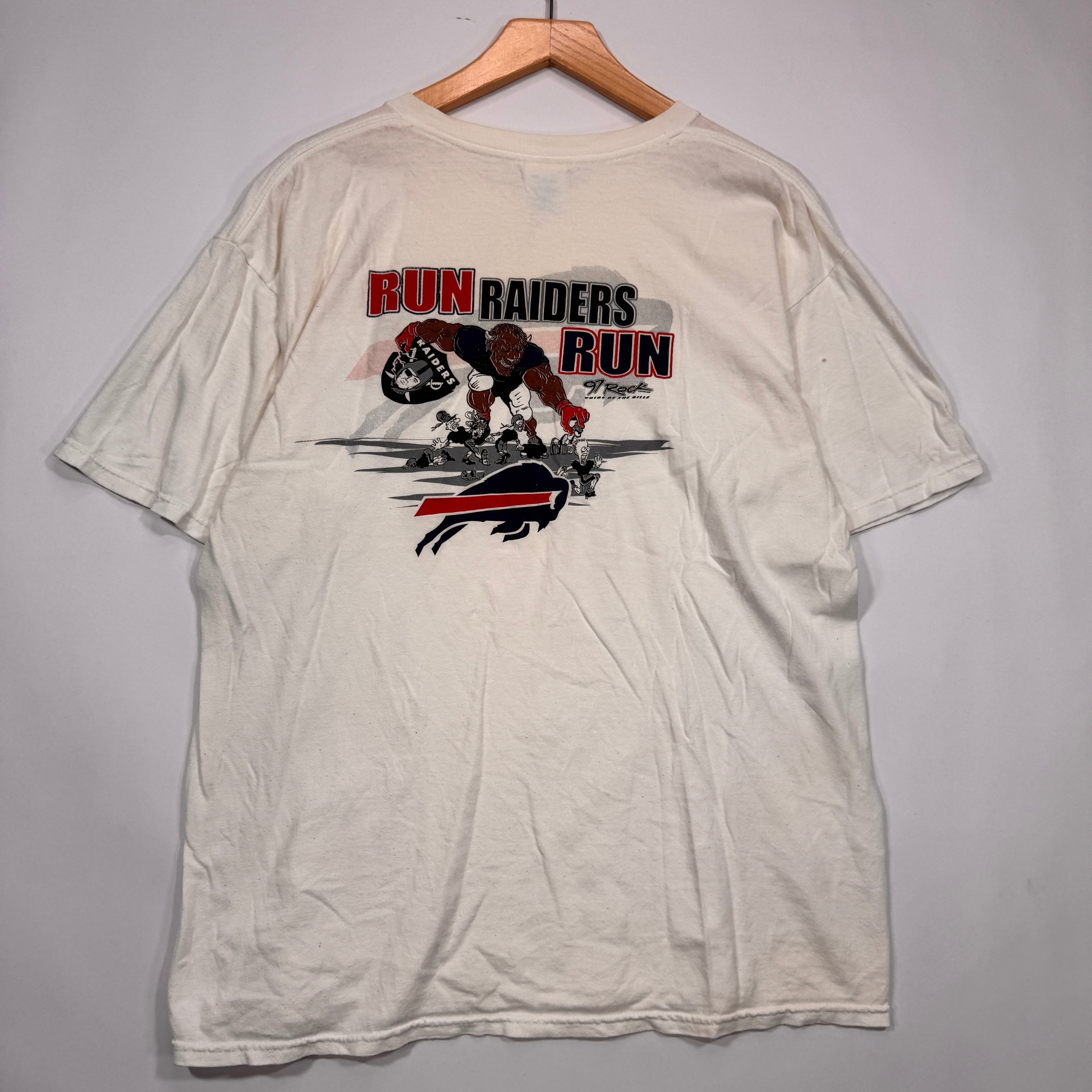 Vintage Buffalo Bills Run the Raiders Smokin’ Joe’s Shirt Large