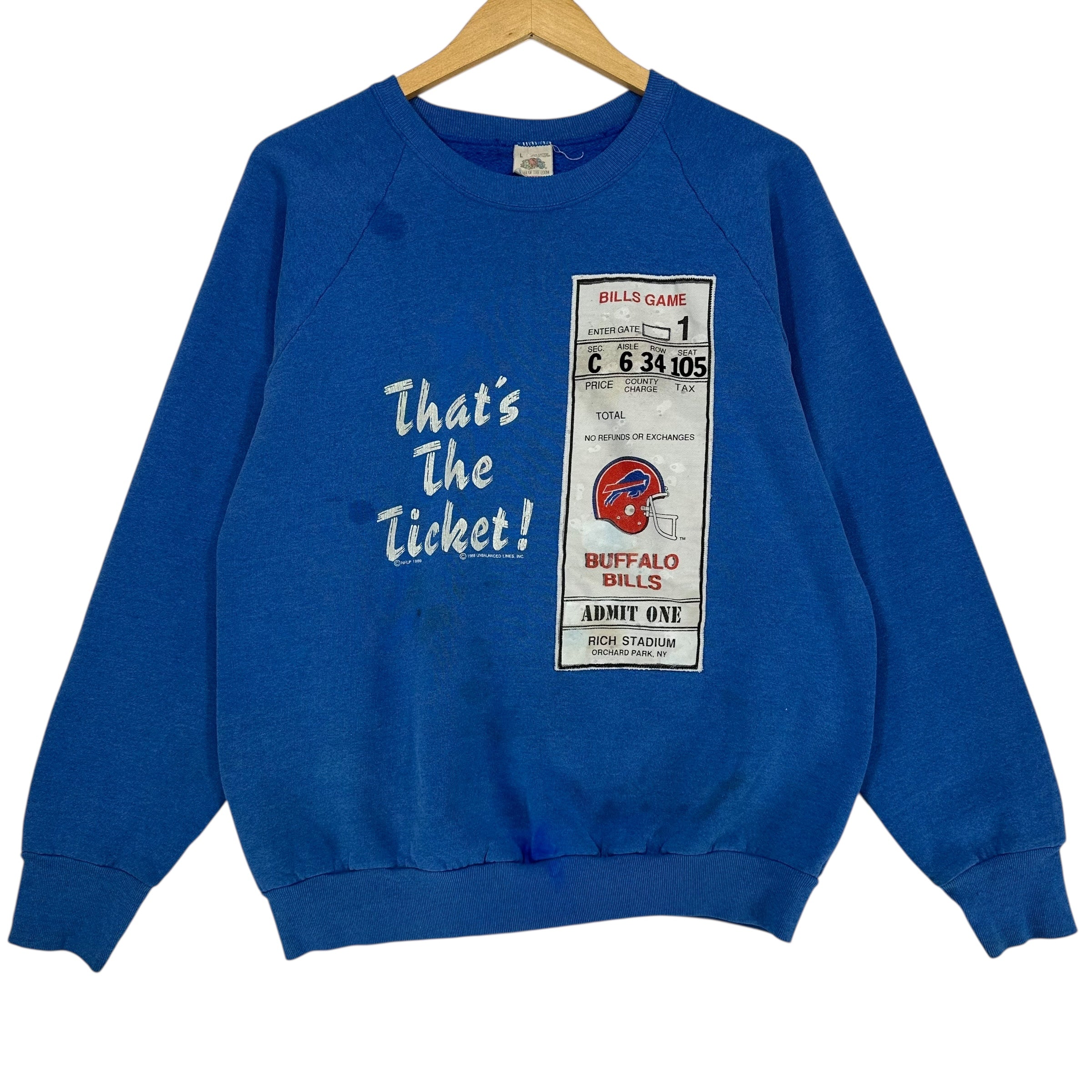 Vintage Buffalo Bills Distressed Crewneck Sweatshirt Medium