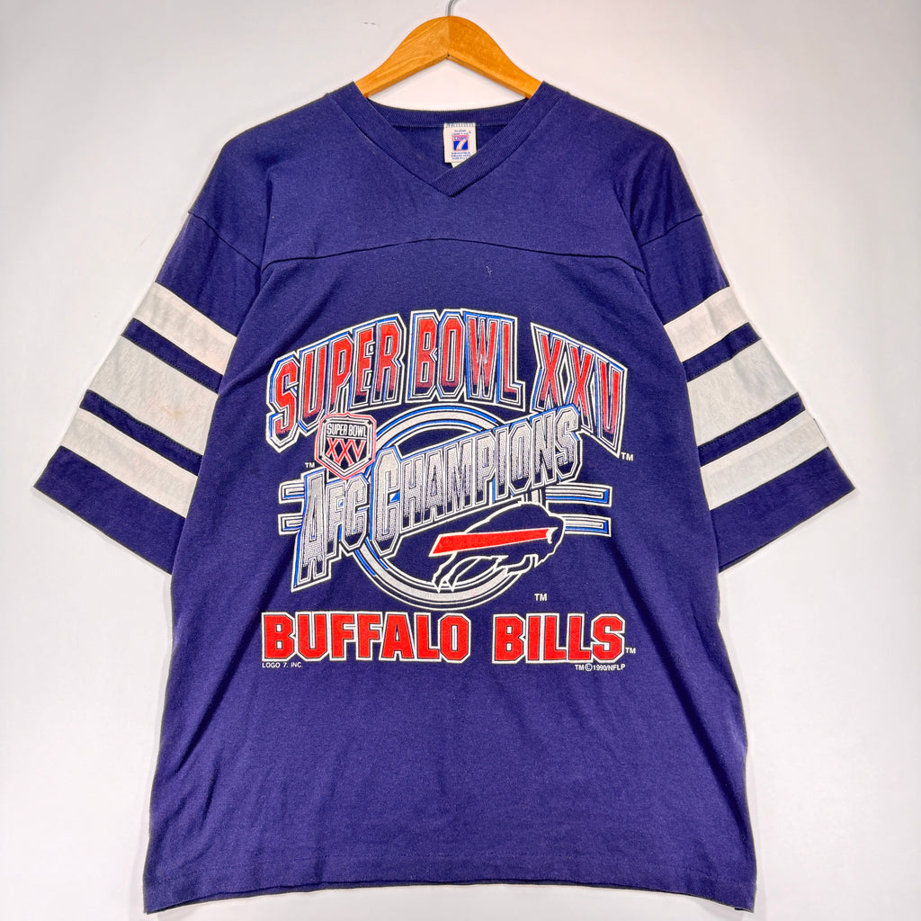 Vintage Buffalo Bills 1990 AFC Champions Super Bowl 3/4 Sleeve V-Neck Shirt Large