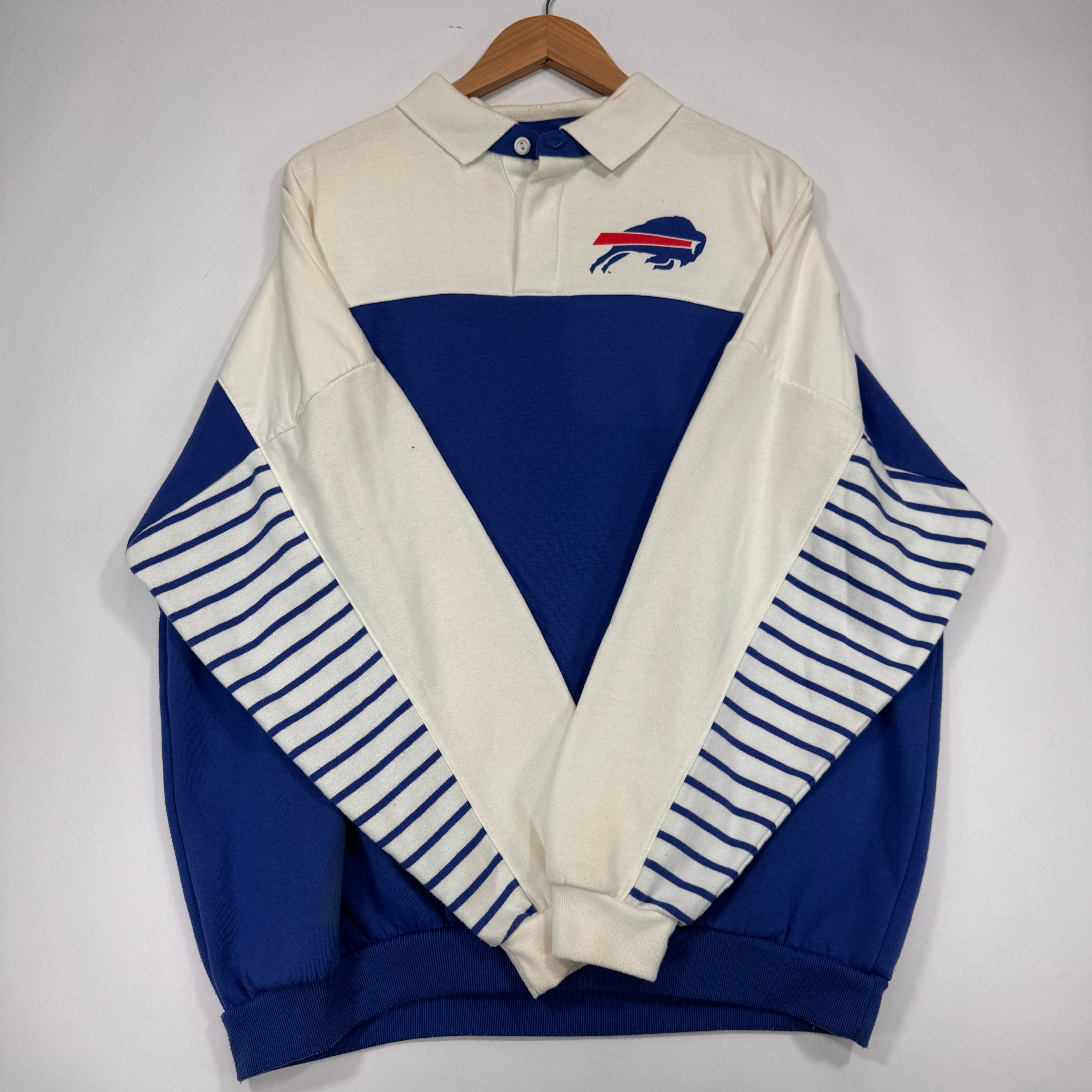Vintage Buffalo Bills Color Block Collared Crewneck Sweatshirt XL