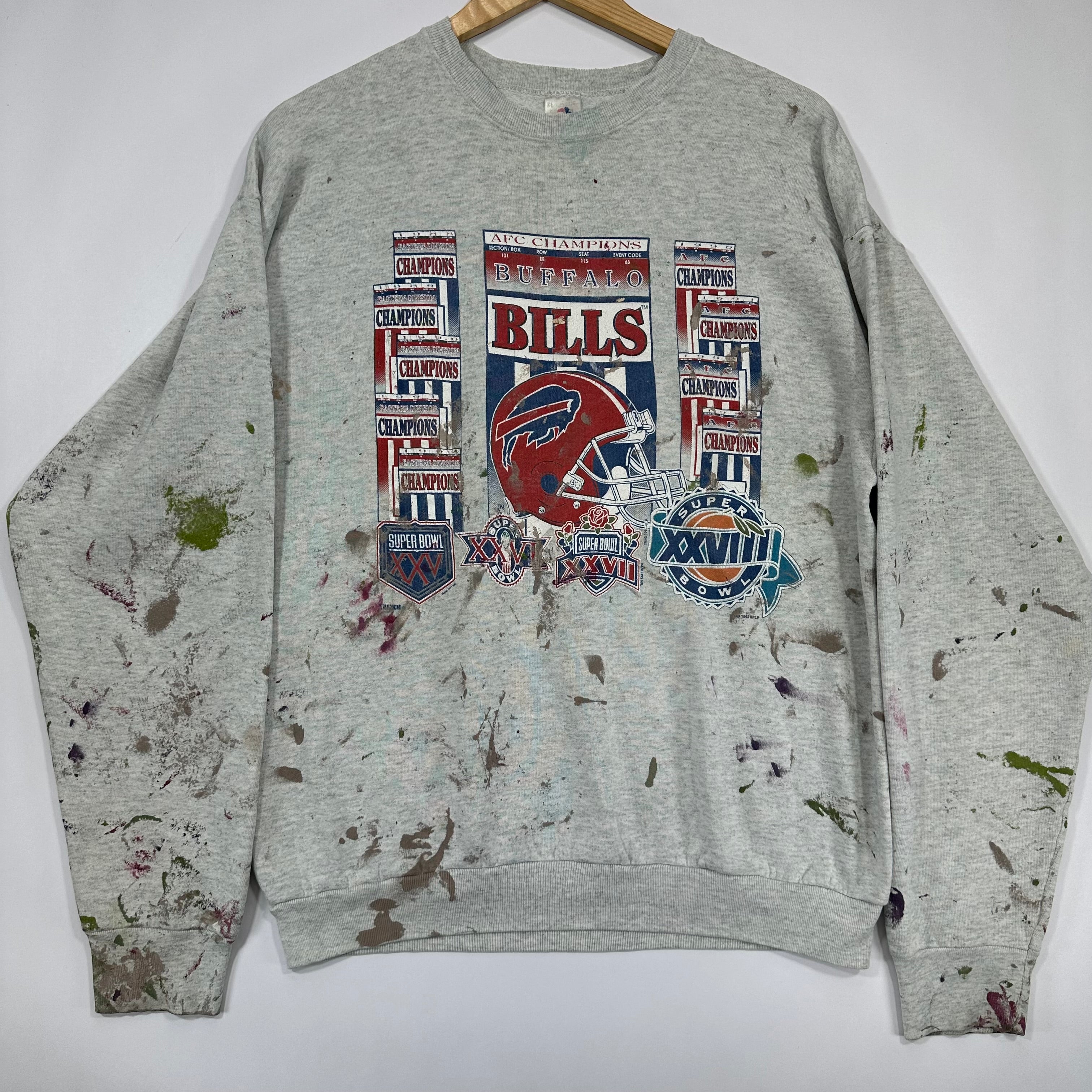 Vintage Buffalo Bills Paint Splatter Crewneck Sweatshirt XL