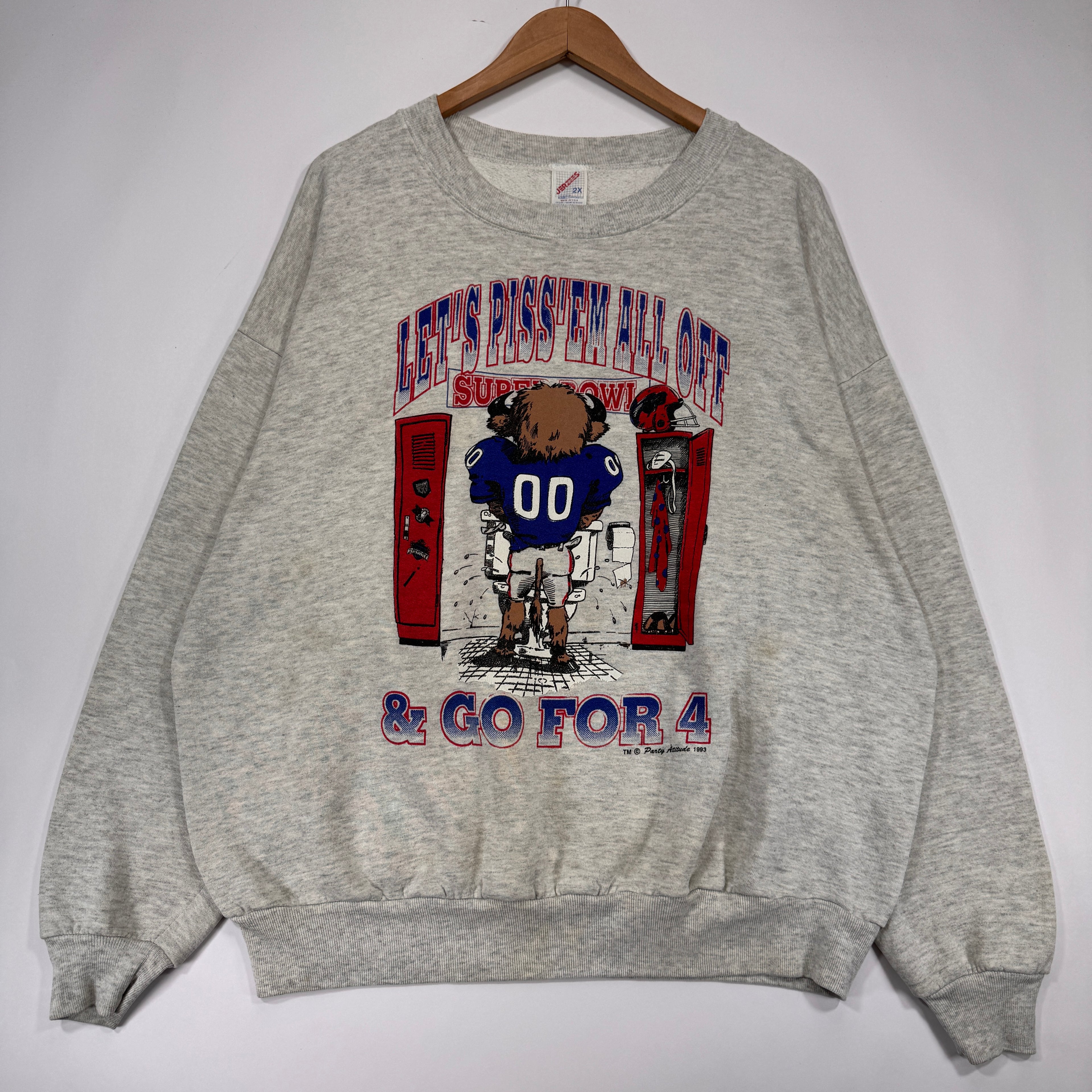 Vintage Buffalo Bills Go For 4 Cartoon Crewneck Sweatshirt XXL