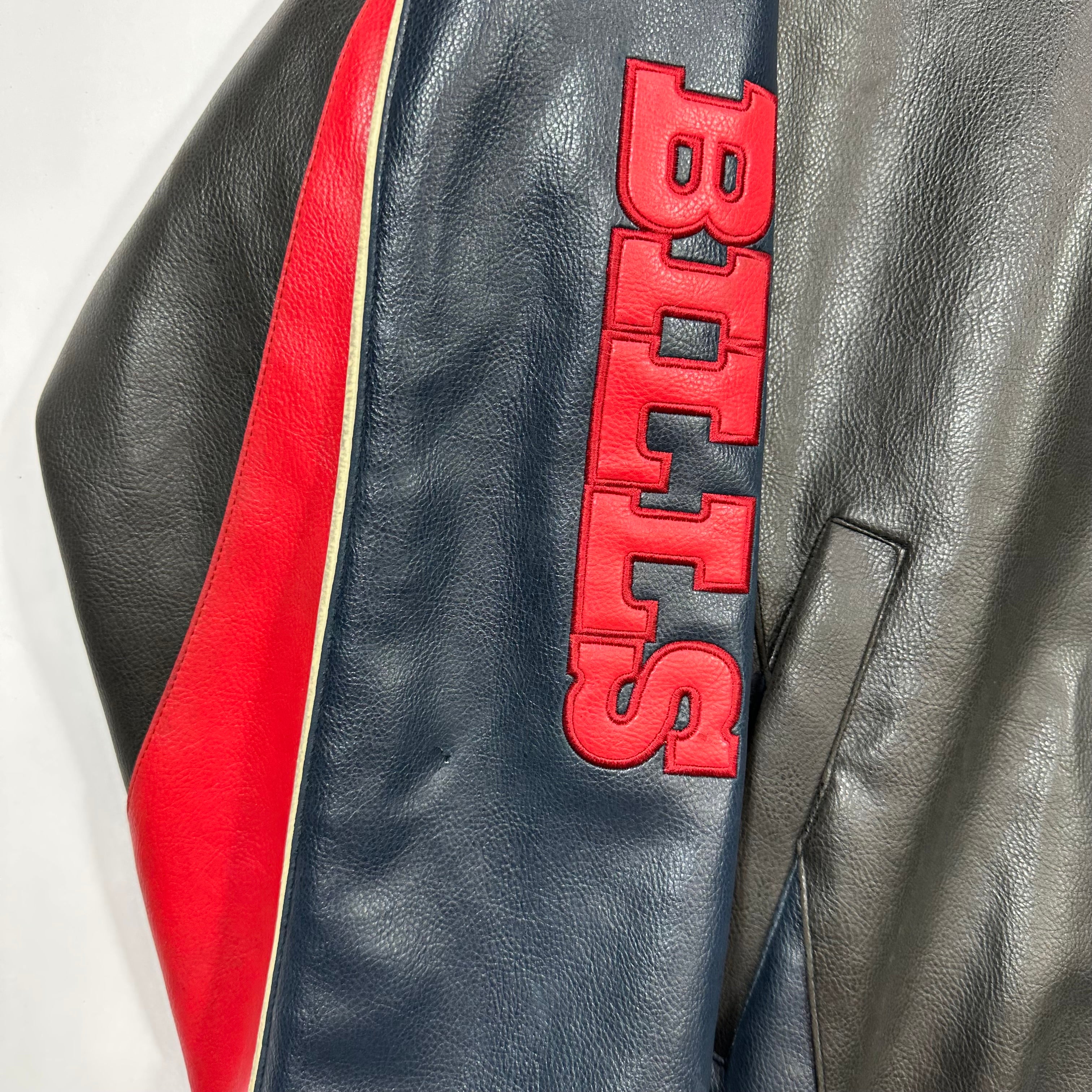 Vintage Buffalo Bills Vegan Leather Bomber Jacket Large