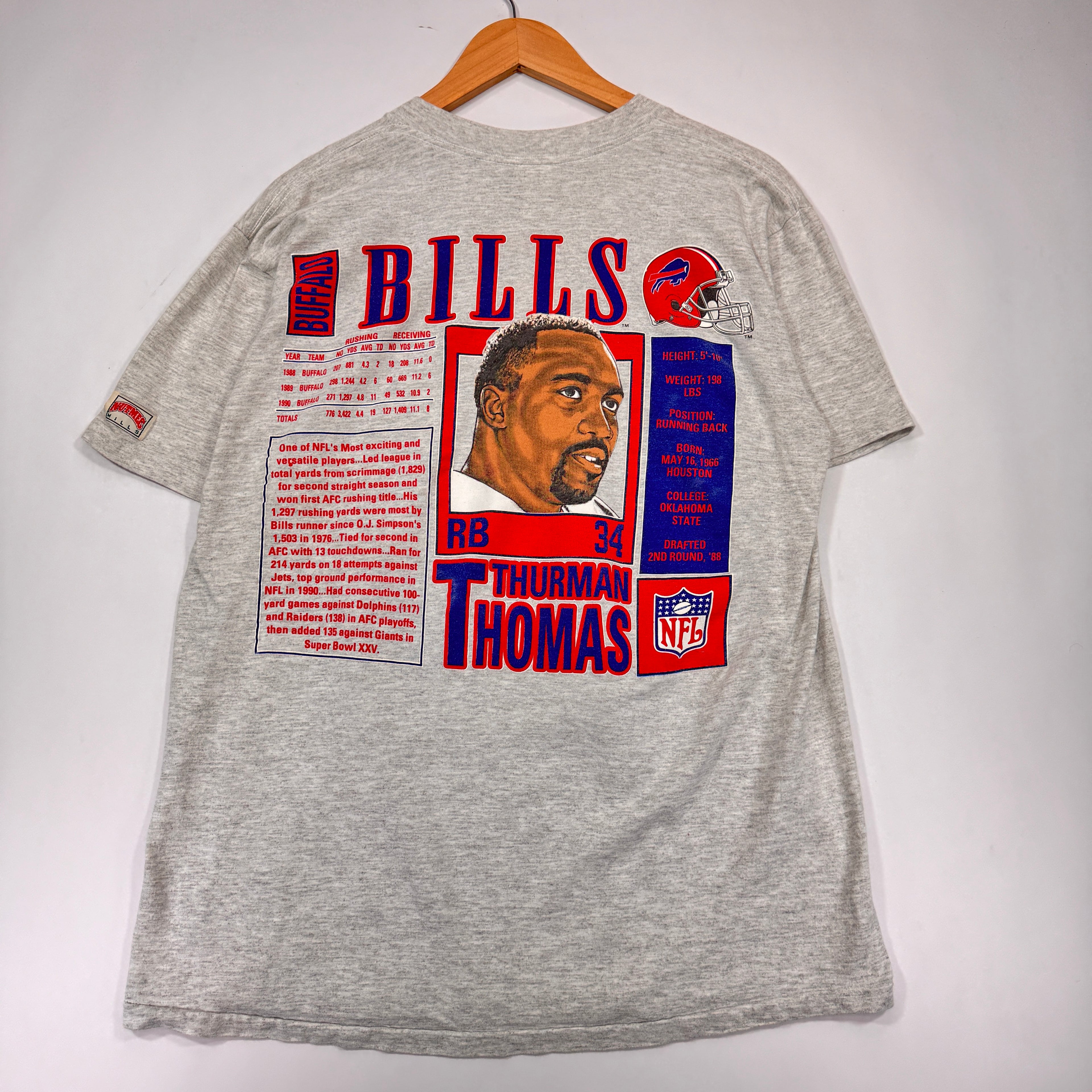 Vintage Buffalo Bills Thurman Thomas Stats Double Sided Shirt Large