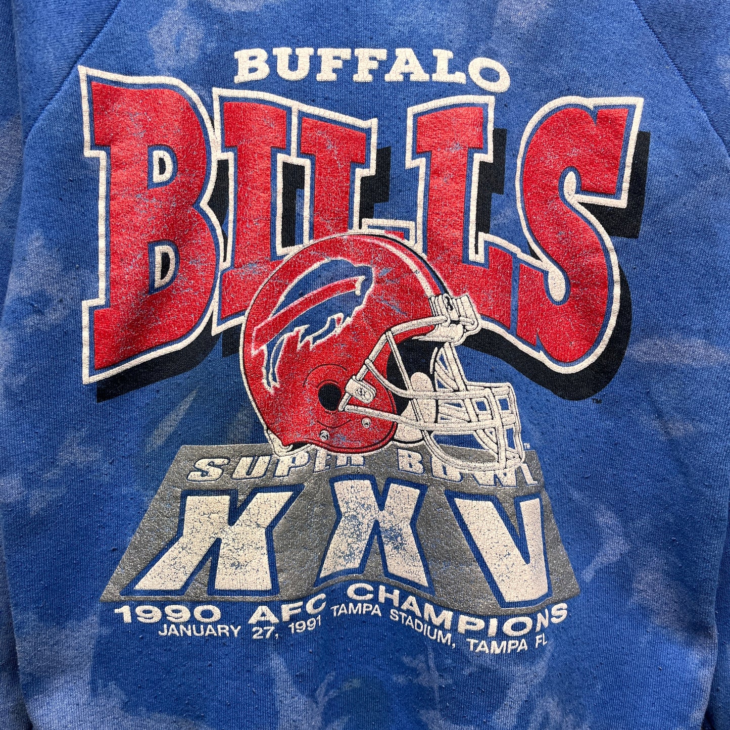 Vintage Buffalo Bills Bleach Dyed 1990 AFC Champions Super Bowl Crewneck Sweatshirt Small