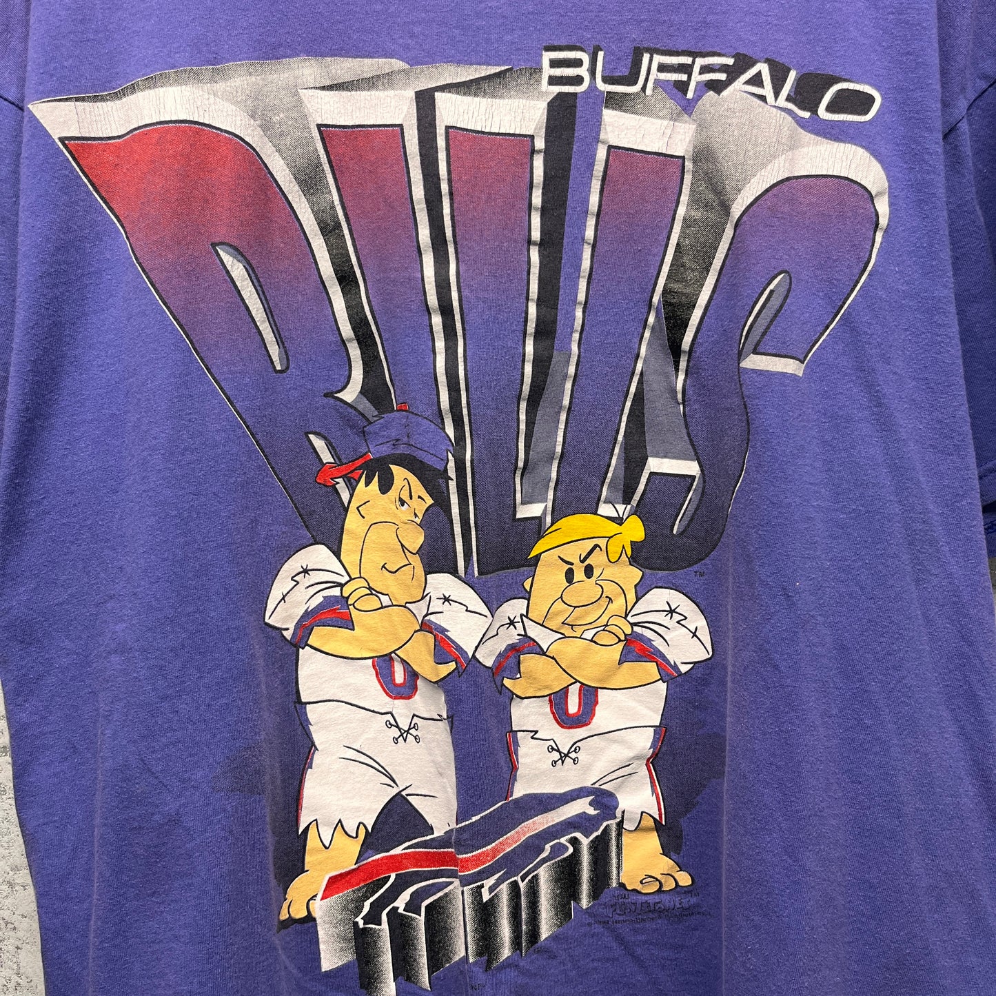 Vintage Buffalo Bills Flinstones Cartoon Double Sided Shirt XL