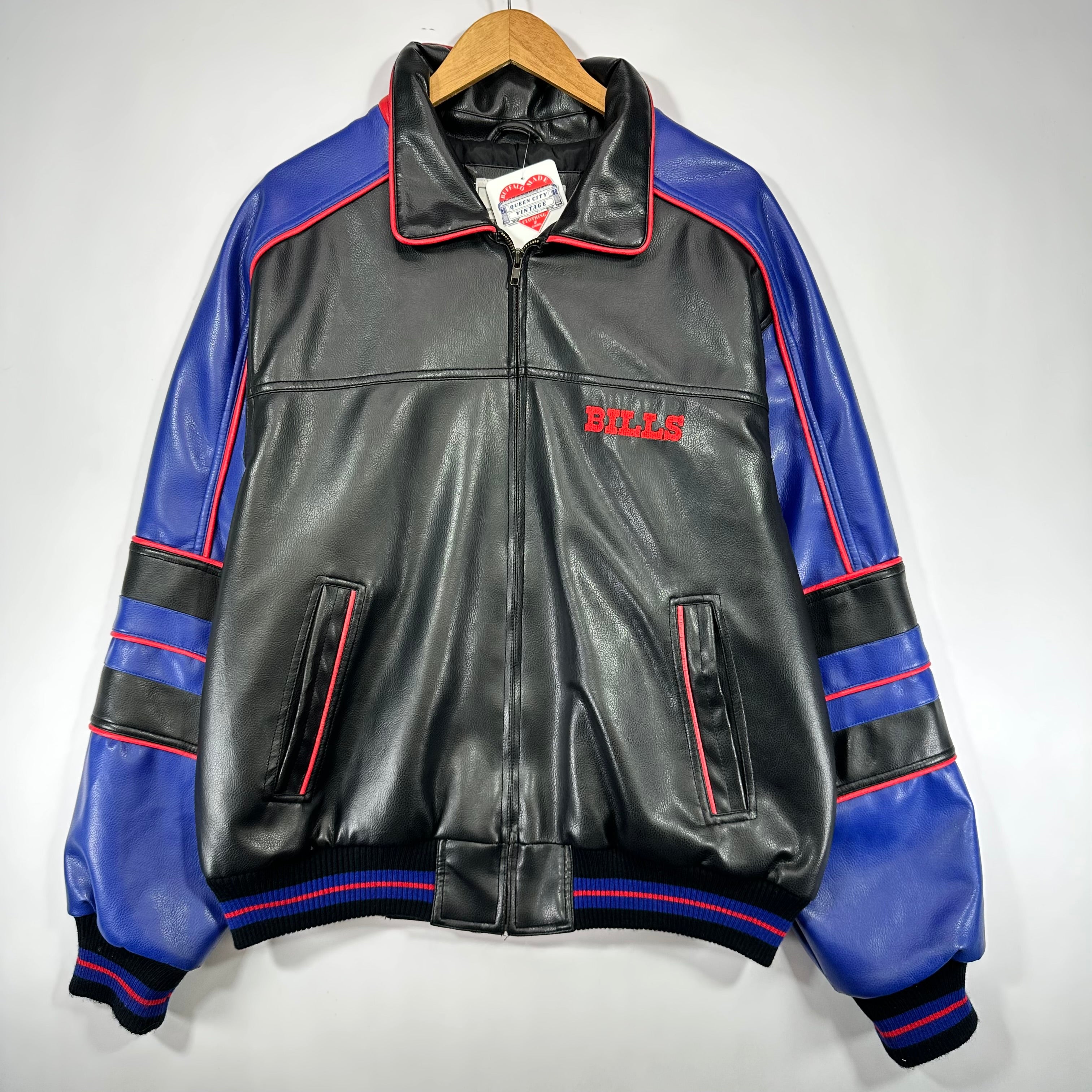 Vintage Buffalo Bills Vegan Leather Bomber Jacket Large