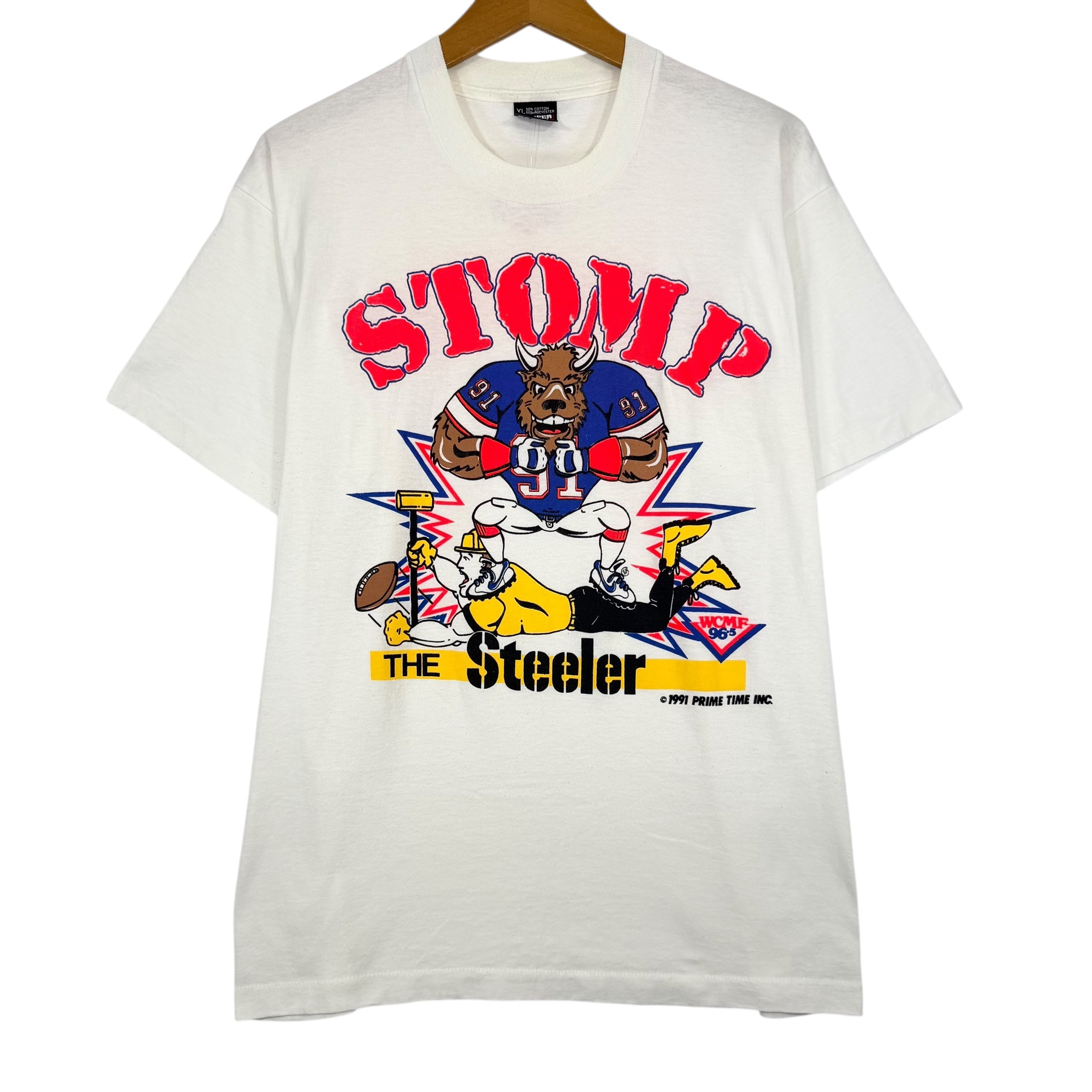 Vintage Buffalo Bills Stomp the Steelers Cartoon Shirt Large