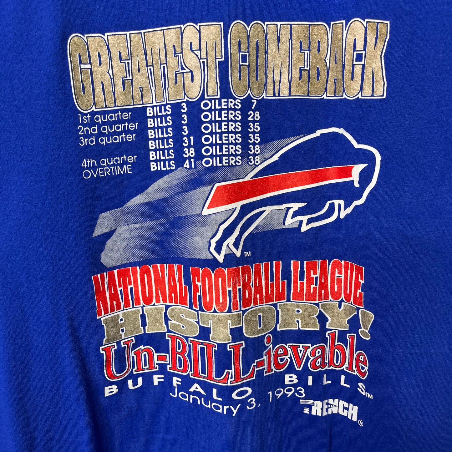 Vintage Buffalo Bills Un-Bill-ieveable Comeback 1993 Shirt XL