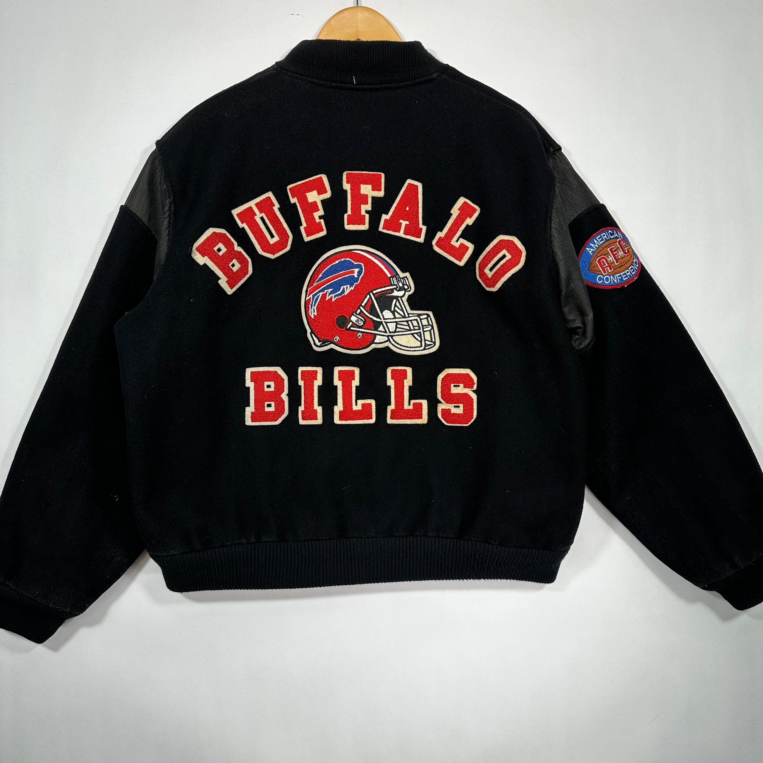 Vintage Buffalo Bills Red Helmet Leather Wool Varsity Jacket XL
