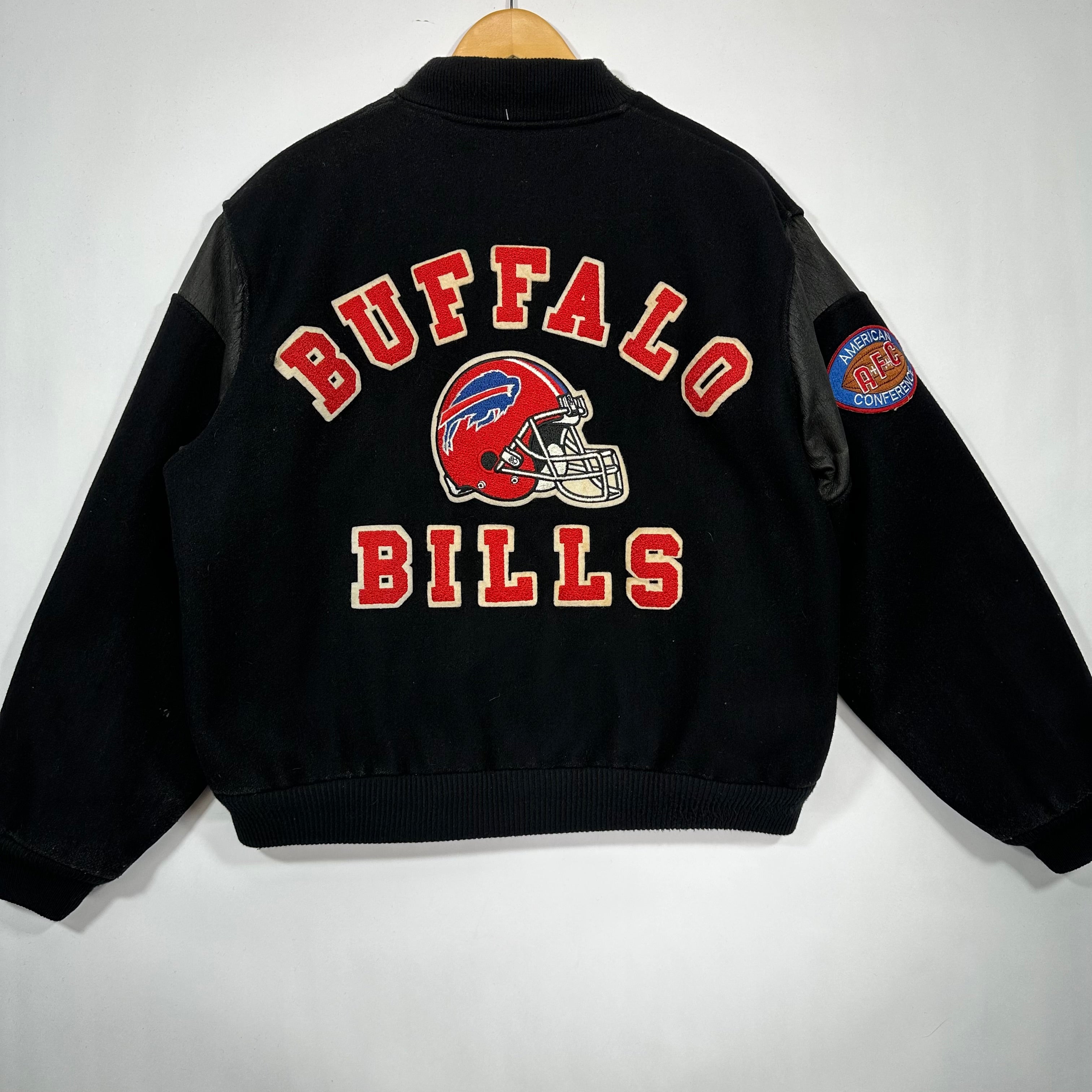 Vintage Buffalo Bills Red Helmet Leather Wool Varsity Jacket XL