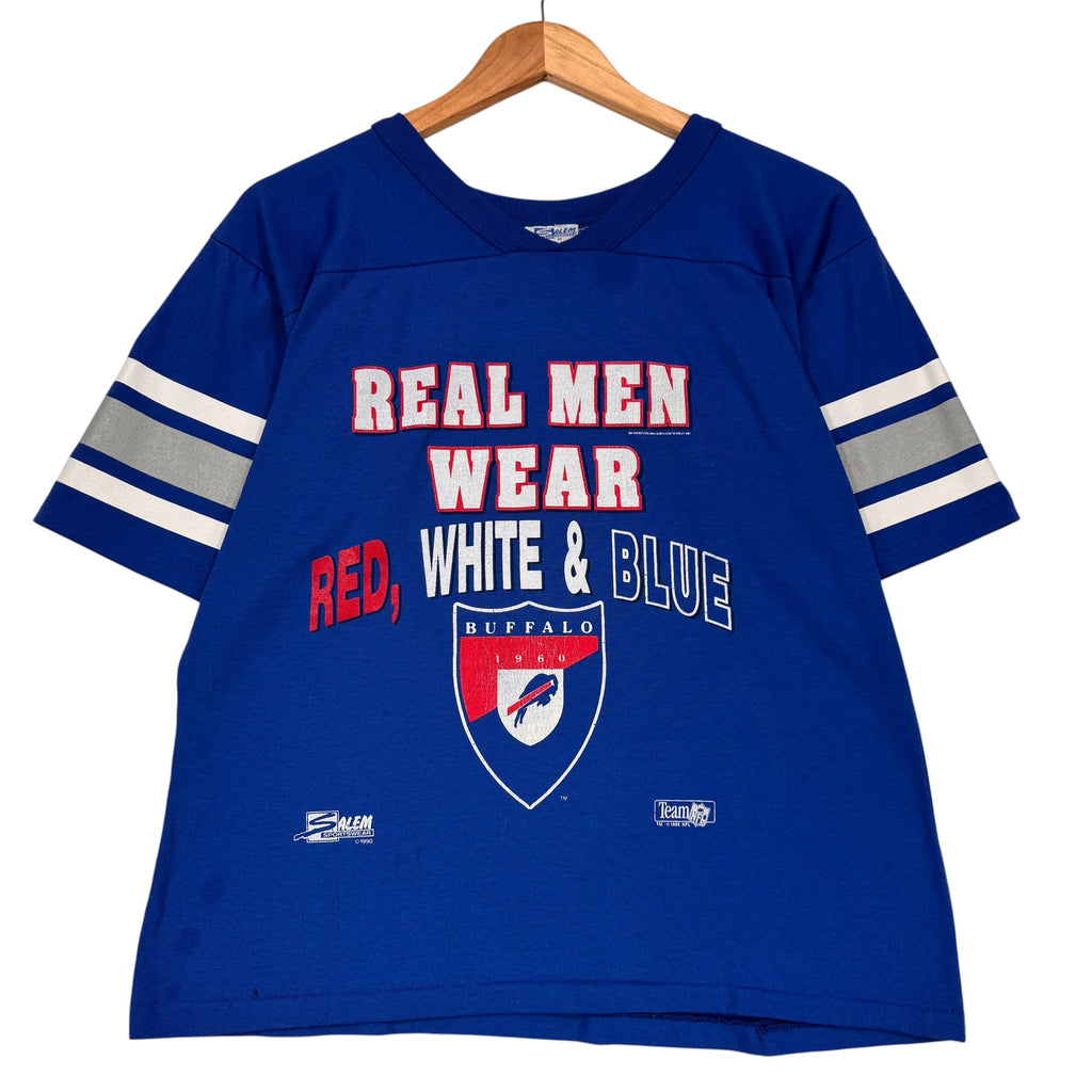 Vintage Buffalo Bills Real Men 3/4 Sleeve V-Neck Shirt Medium