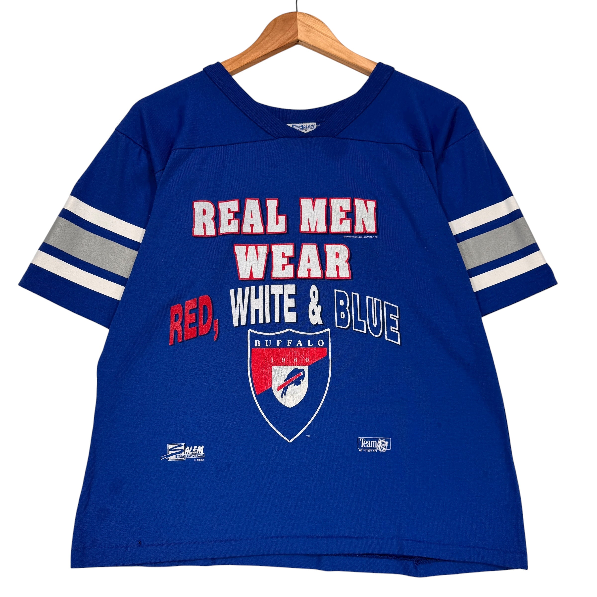 Vintage Buffalo Bills Real Men 3/4 Sleeve V-Neck Shirt Medium
