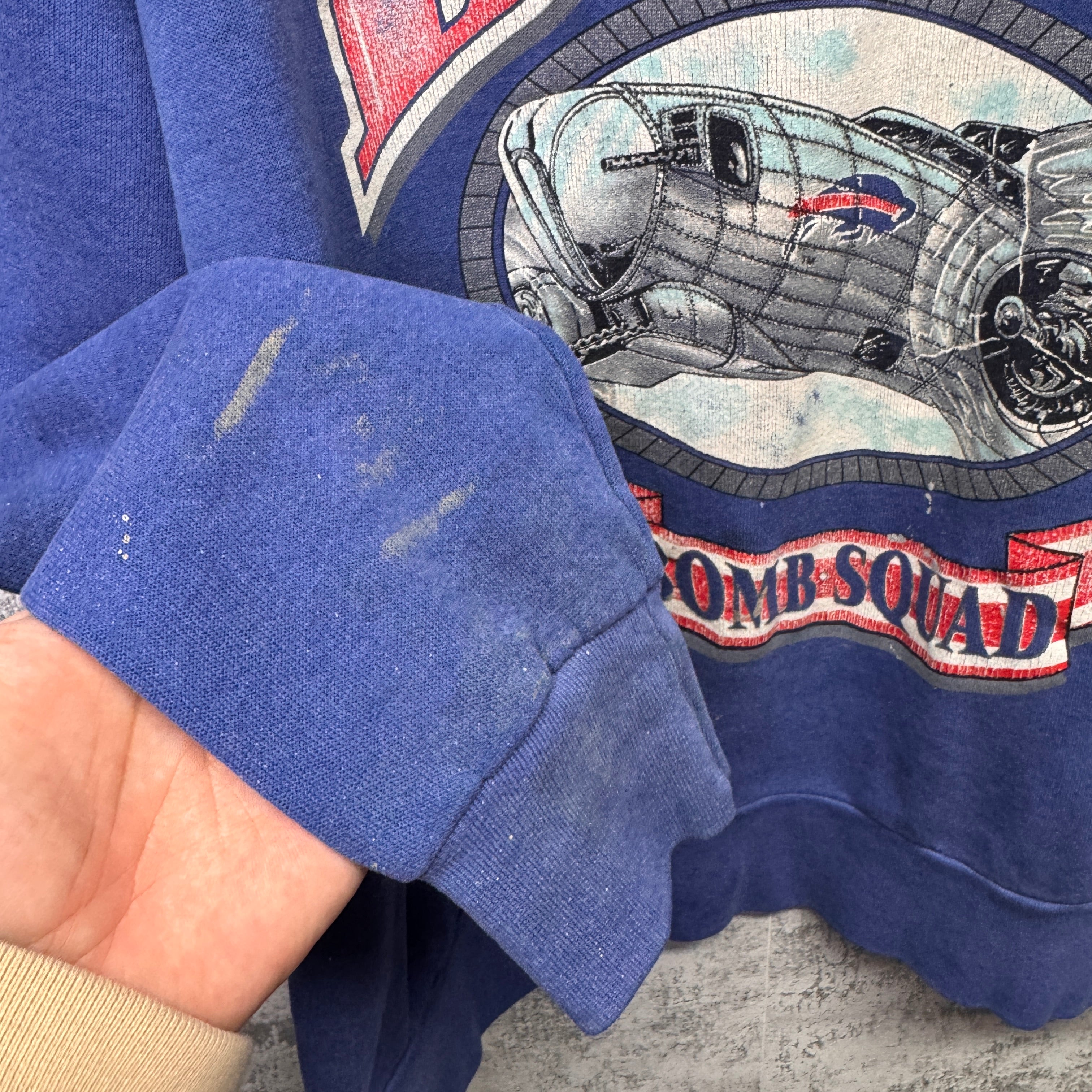 Vintage Buffalo Bills Thrashed Bomb Squad Crewneck Sweatshirt Large
