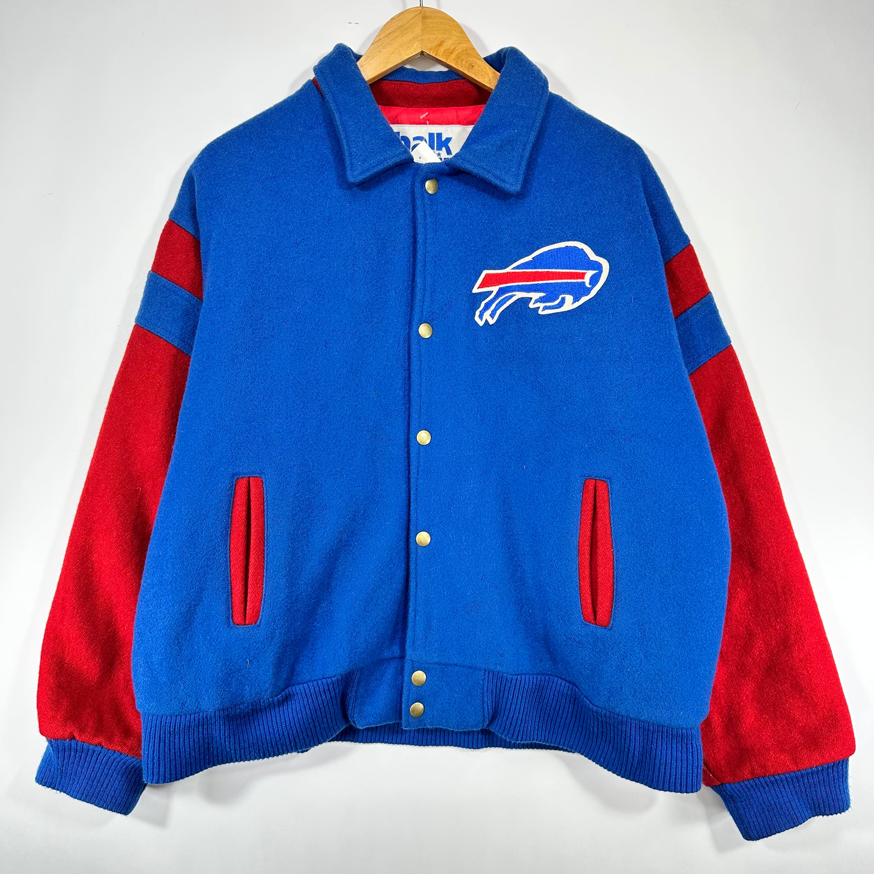 Vintage Buffalo Bills Chalk Line Wool Varsity Bomber Jacket Large