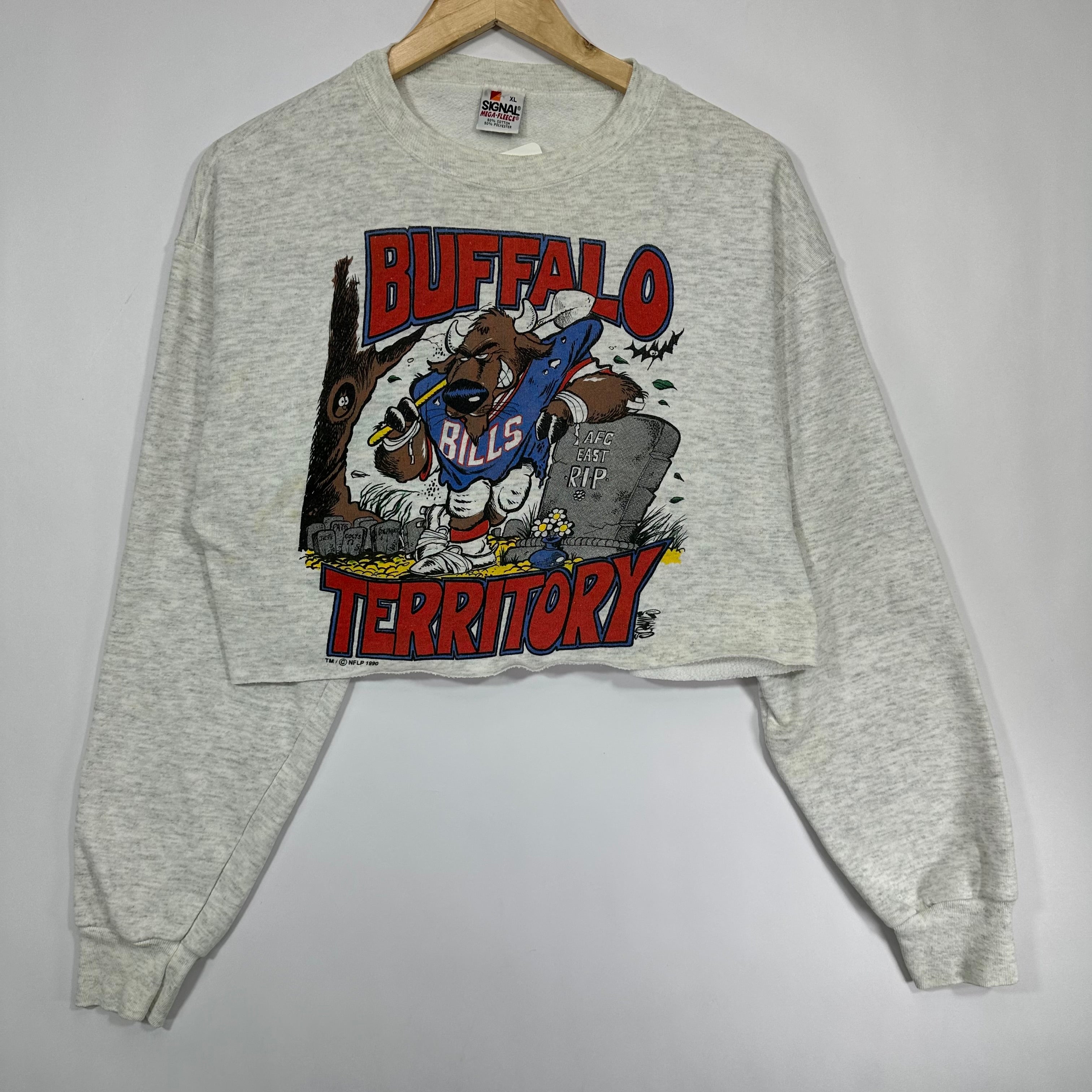 Vintage Buffalo Bills Reaper Cropped Crewneck Sweatshirt Large