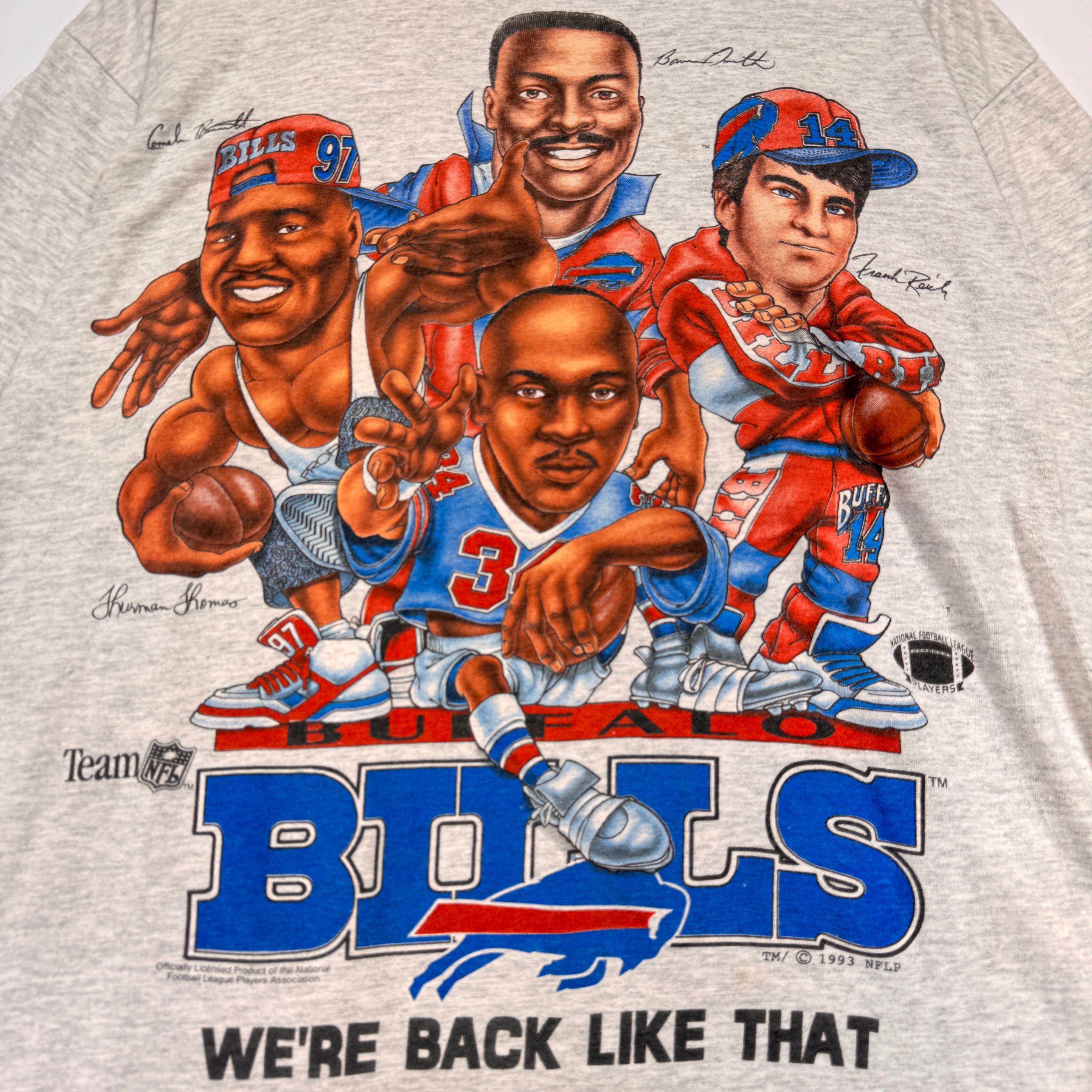 Vintage Buffalo Bills We’re Back Like That Caricature Double Sided Shirt XL