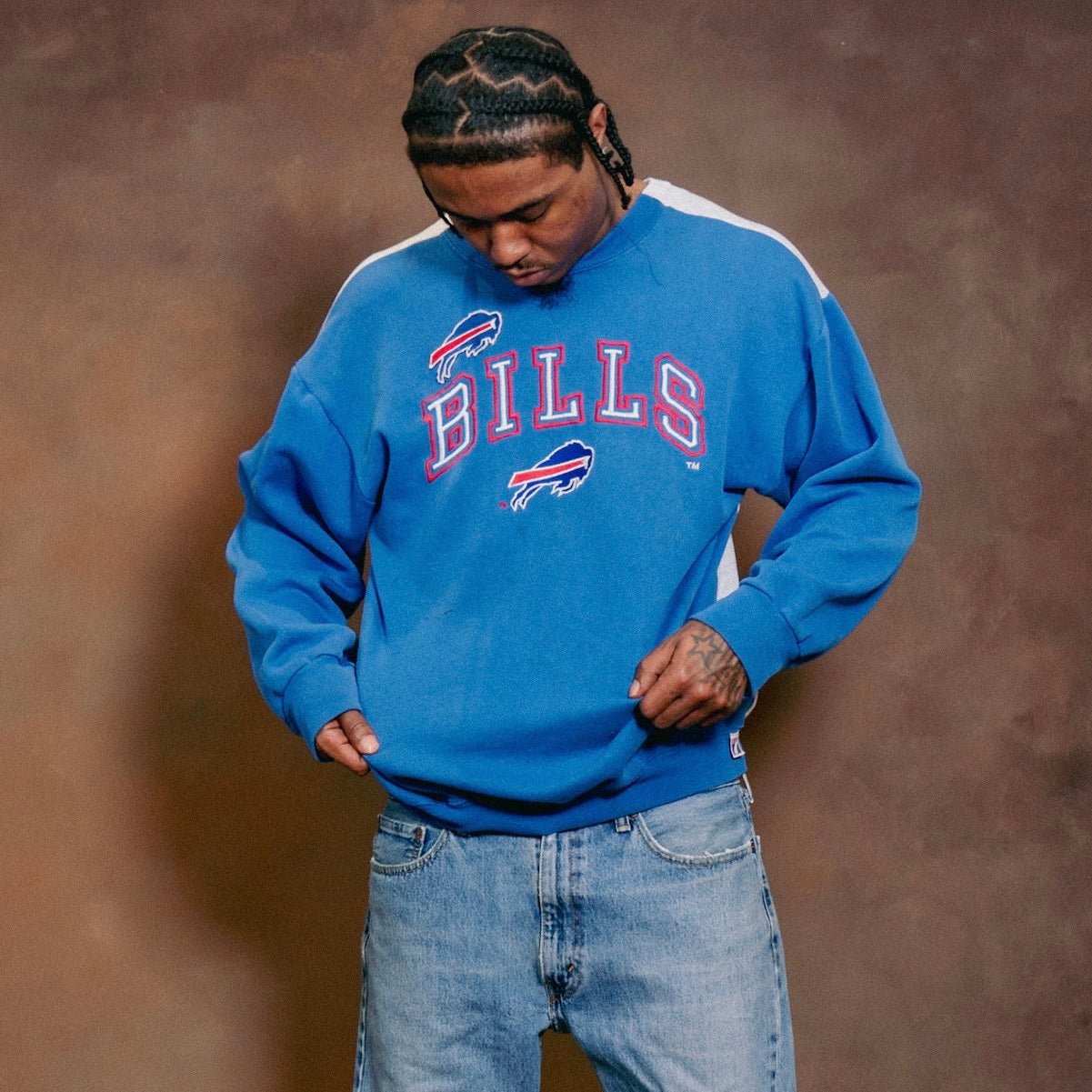Vintage Buffalo Bills Upcycled Custom Double Sided Taz Crewneck Sweatshirt XL