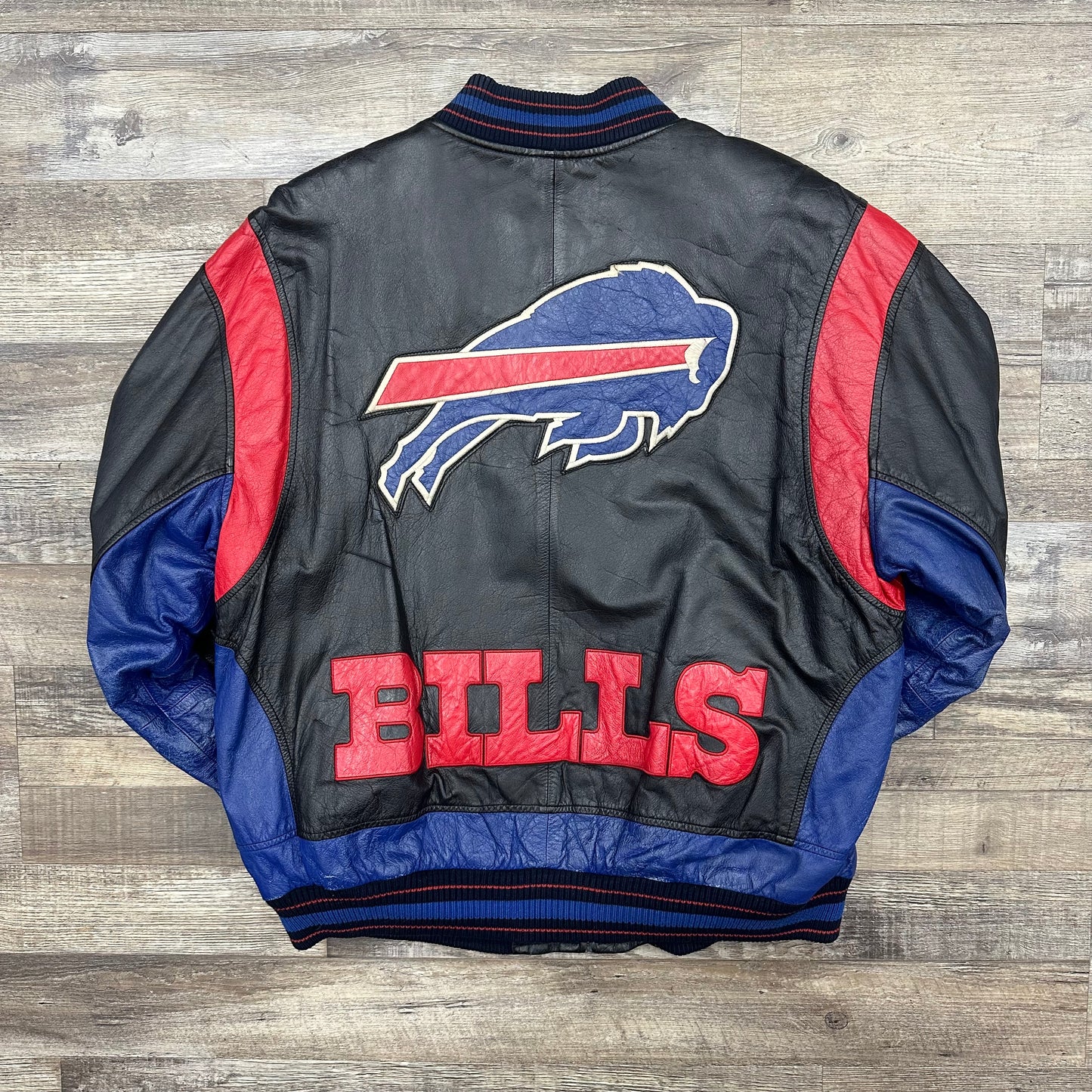 Vintage Buffalo Bills Carl Banks Leather Bomber Jacket Large