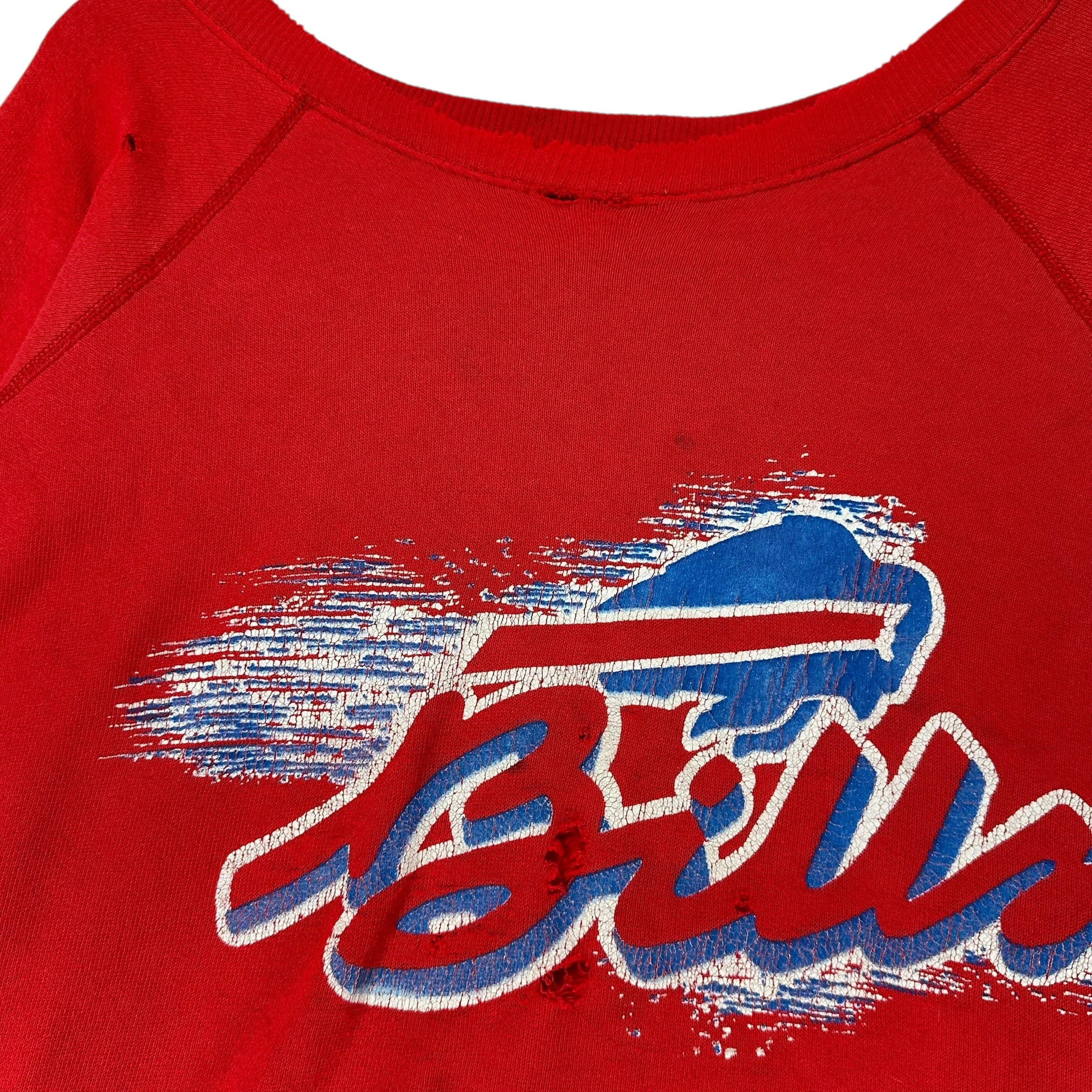 Vintage Buffalo Bills Red Thrashed Cropped Crewneck Sweatshirt XL