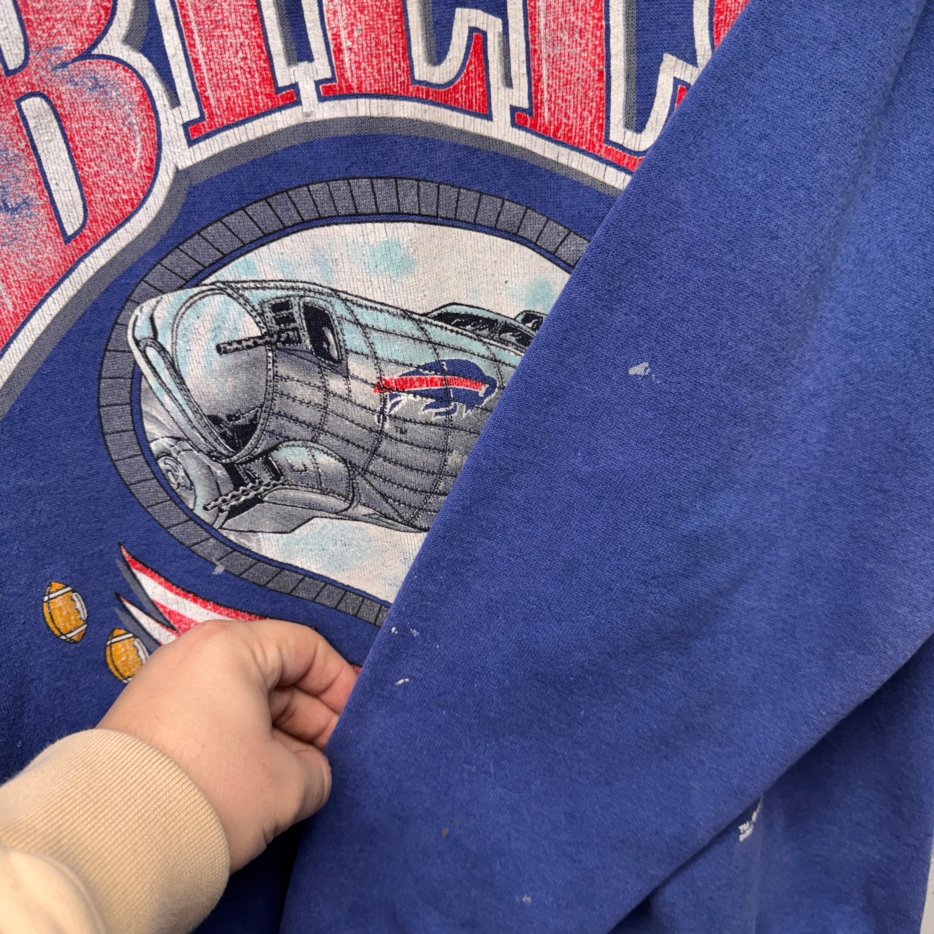Vintage Buffalo Bills Thrashed Bomb Squad Crewneck Sweatshirt Large