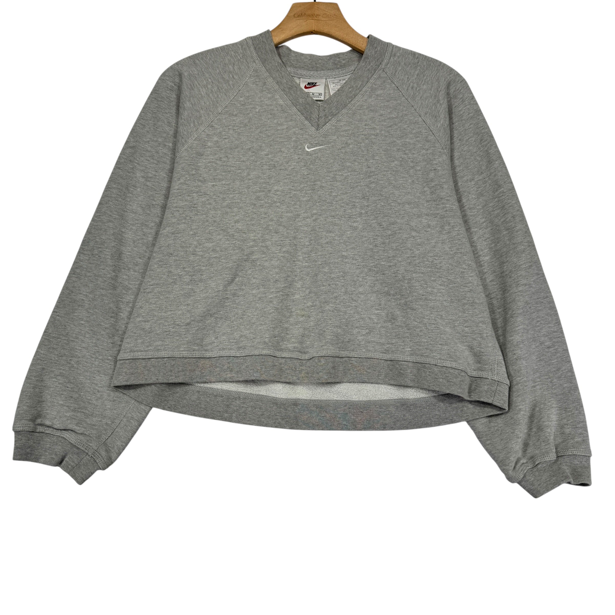 Y2K Nike V-Neck Center Swoosh Cropped Crewneck Sweatshirt Medium