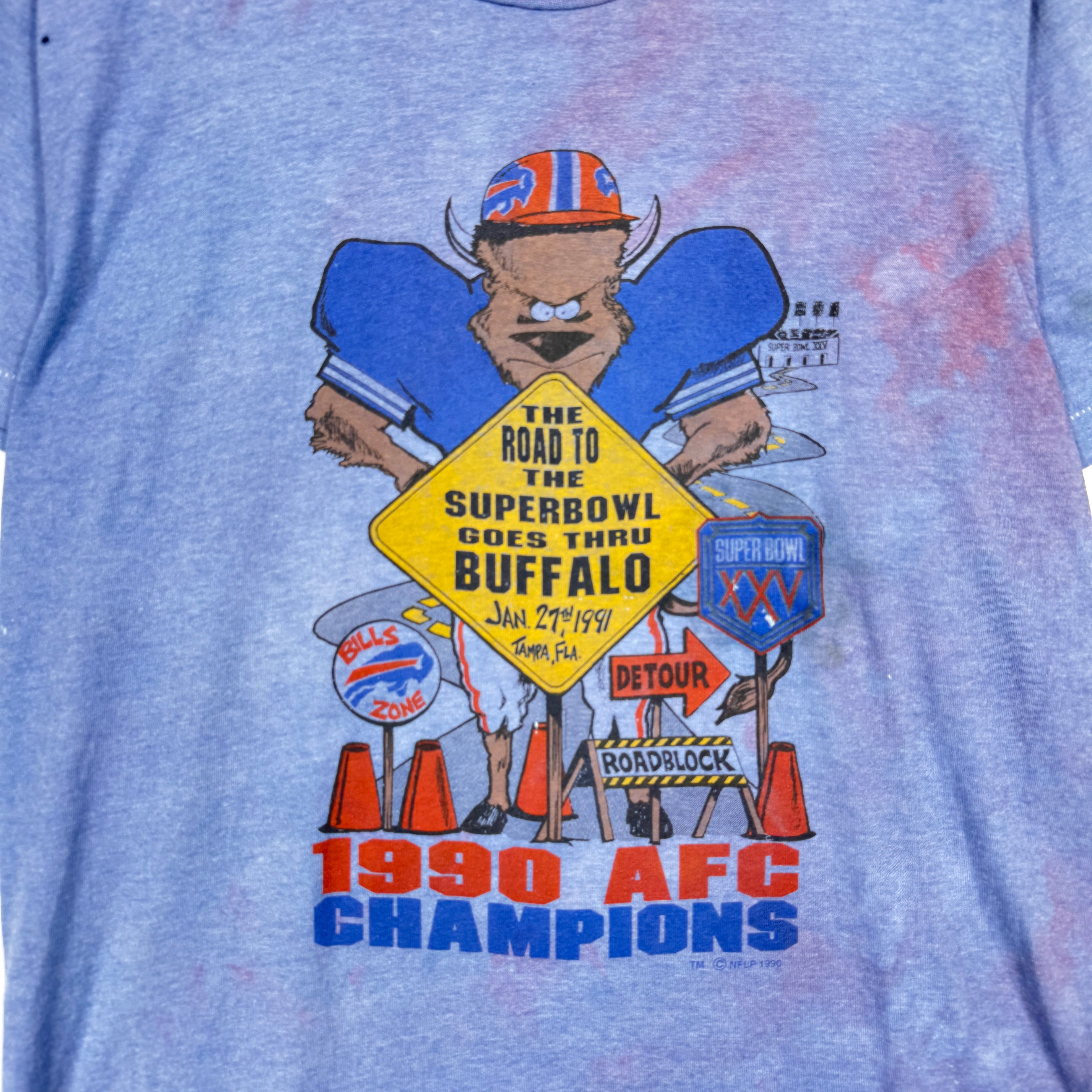 Vintage Buffalo Bills Overdyed 1990 AFC Champions Cartoon Shirt XL