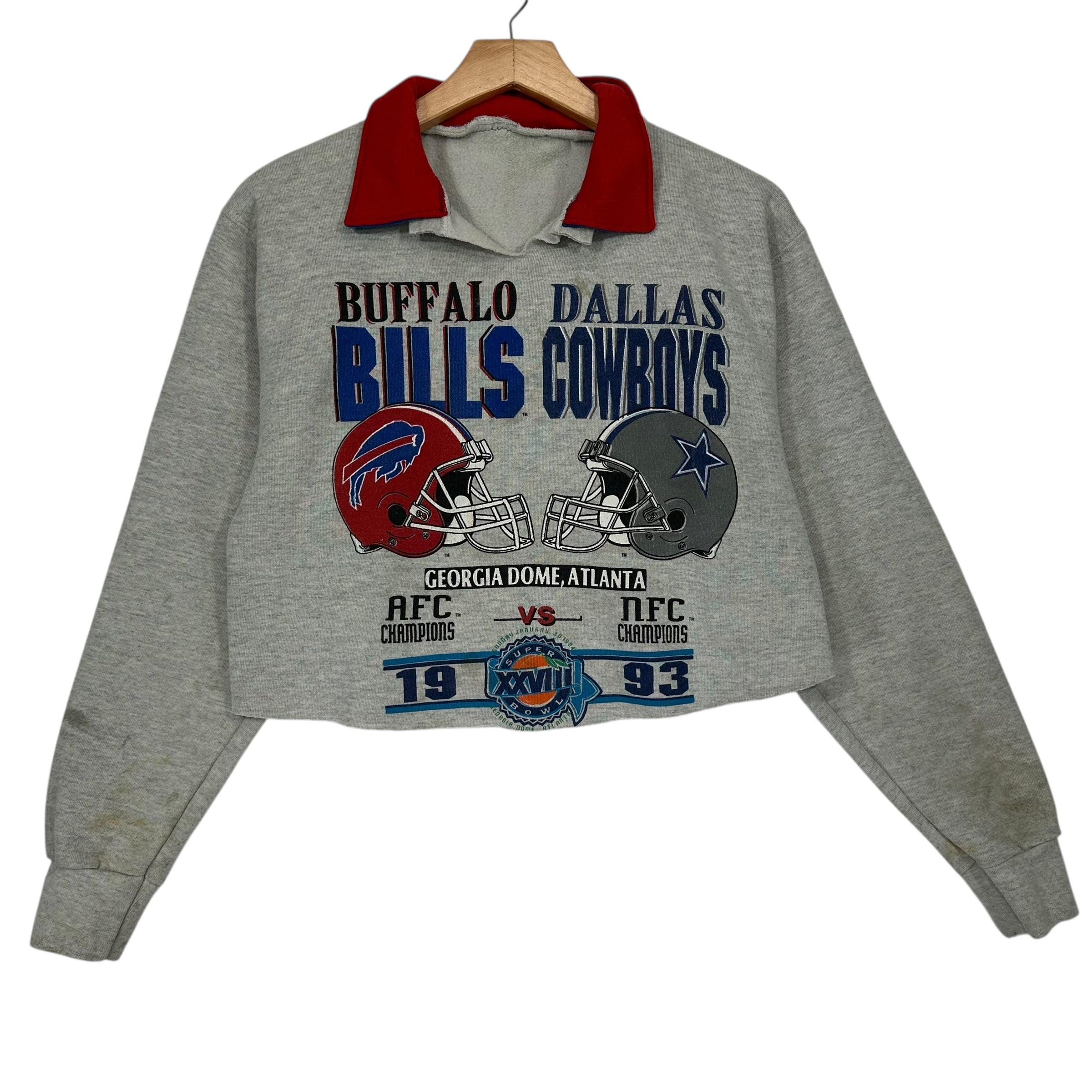 Vintage Buffalo Bills Reworked Cropped Collared Sweatshirt Medium
