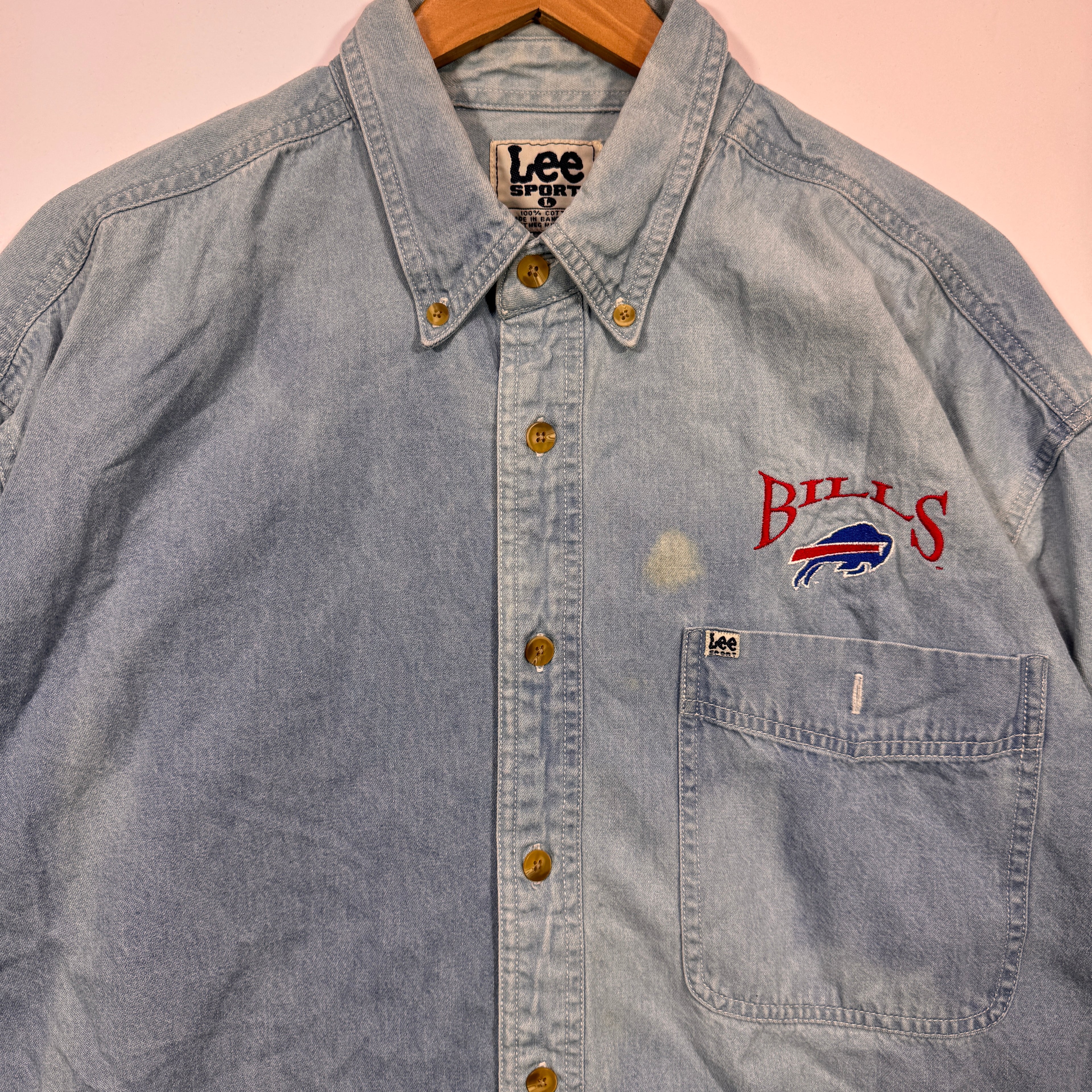 Vintage Buffalo Bills Denim Long Sleeve Button Up Shirt Large