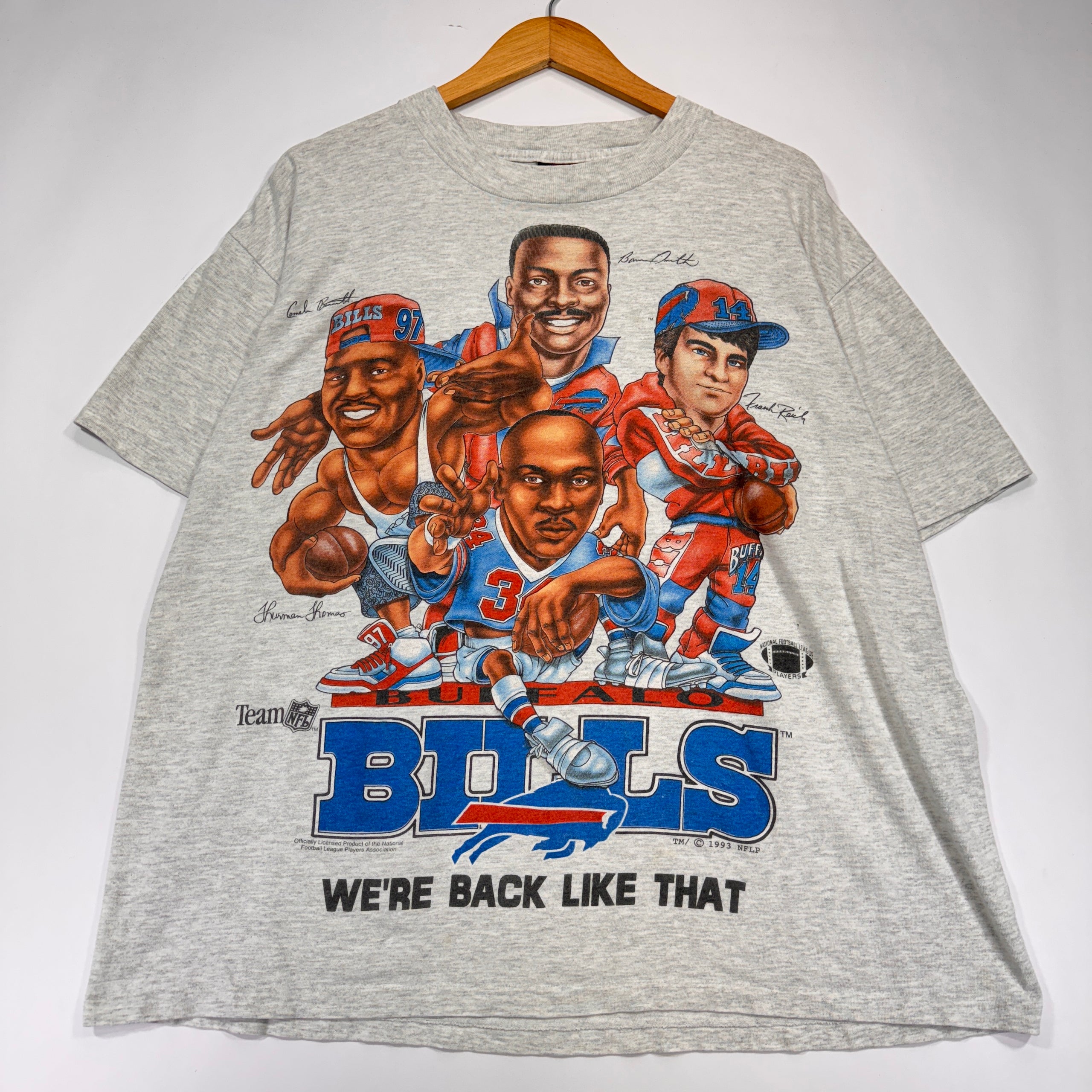 Vintage Buffalo Bills We’re Back Like That Caricature Double Sided Shirt XL
