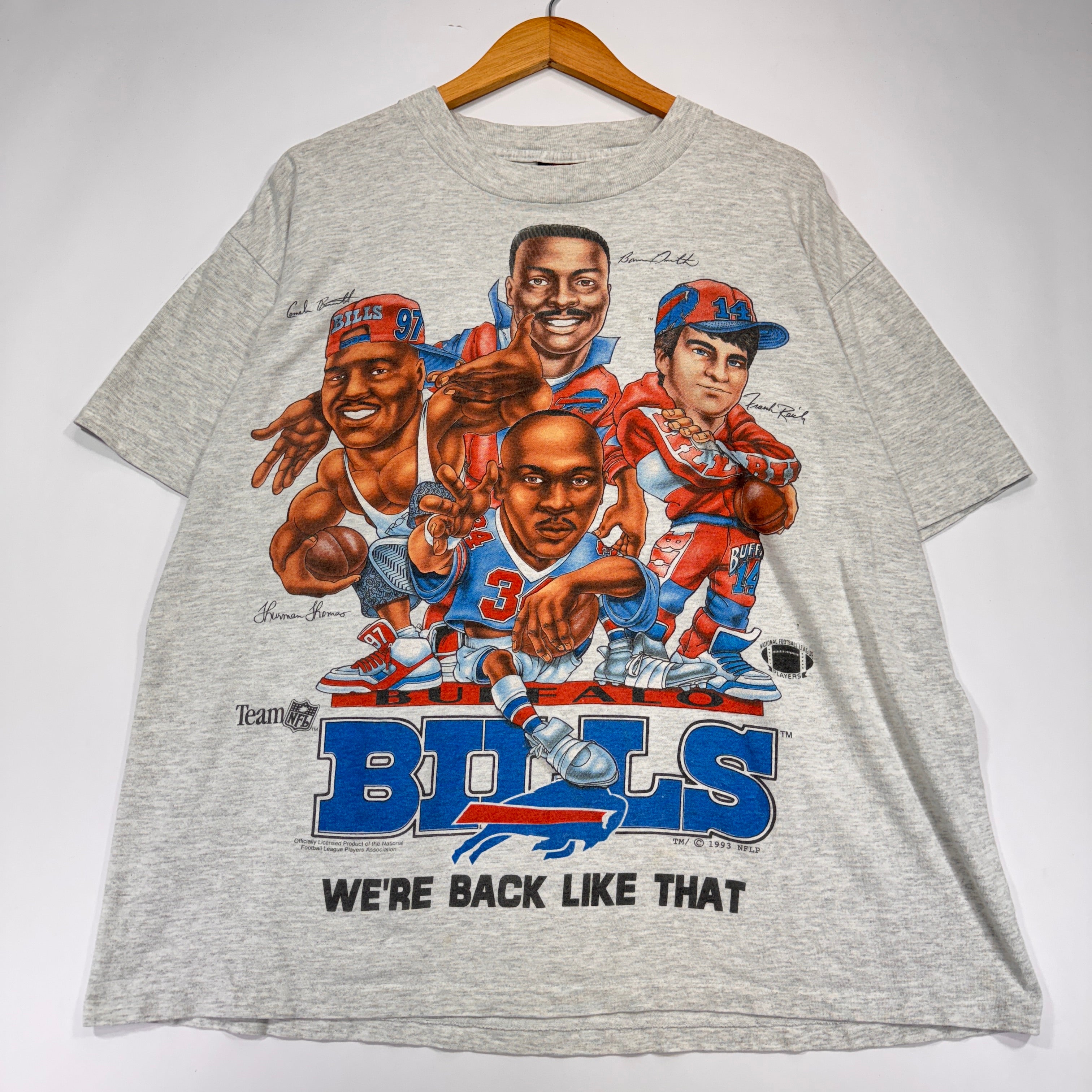 Vintage Buffalo Bills We’re Back Like That Caricature Double Sided Shirt XL