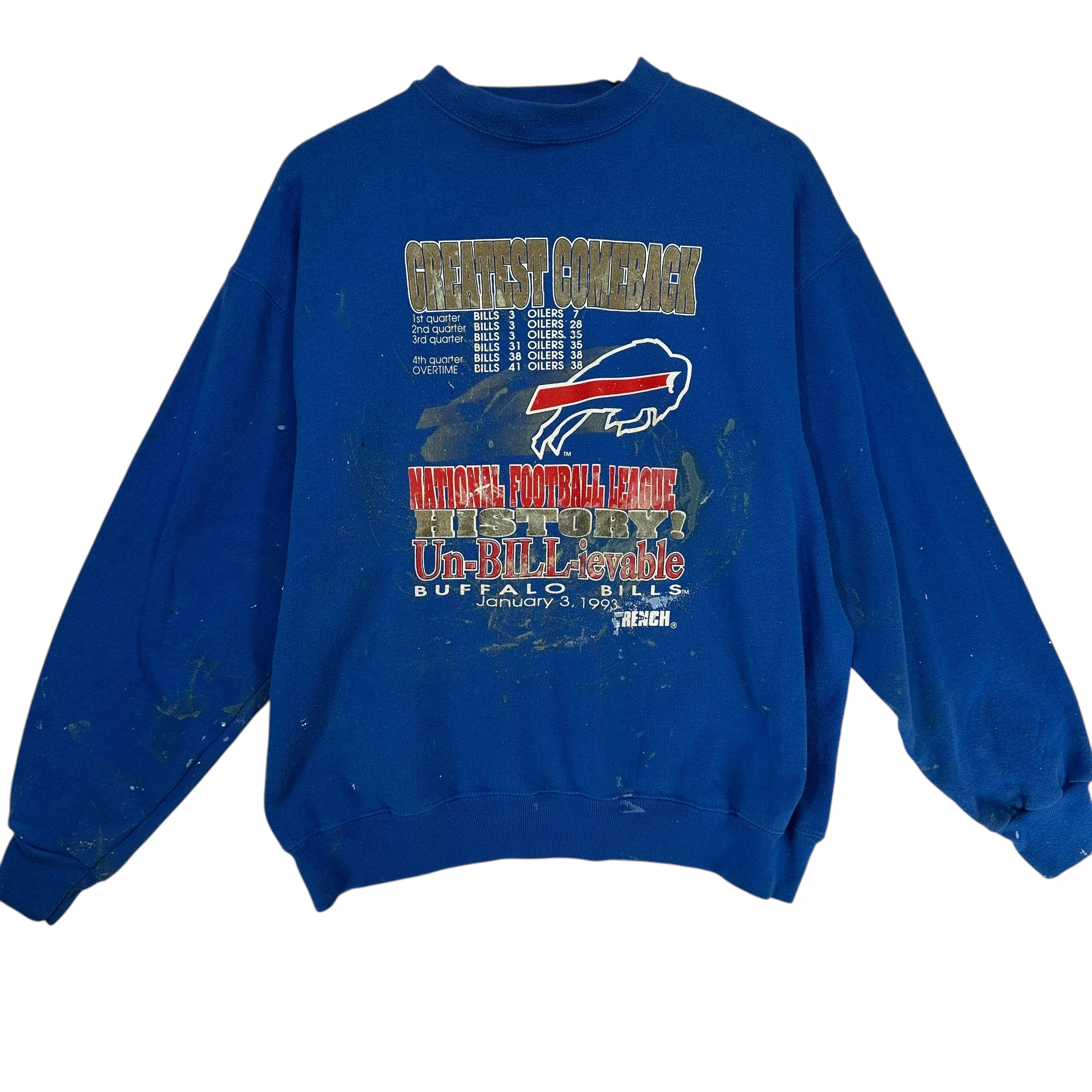 Vintage Buffalo Bills Greatest Comeback Thrashed Crewneck Sweatshirt XL
