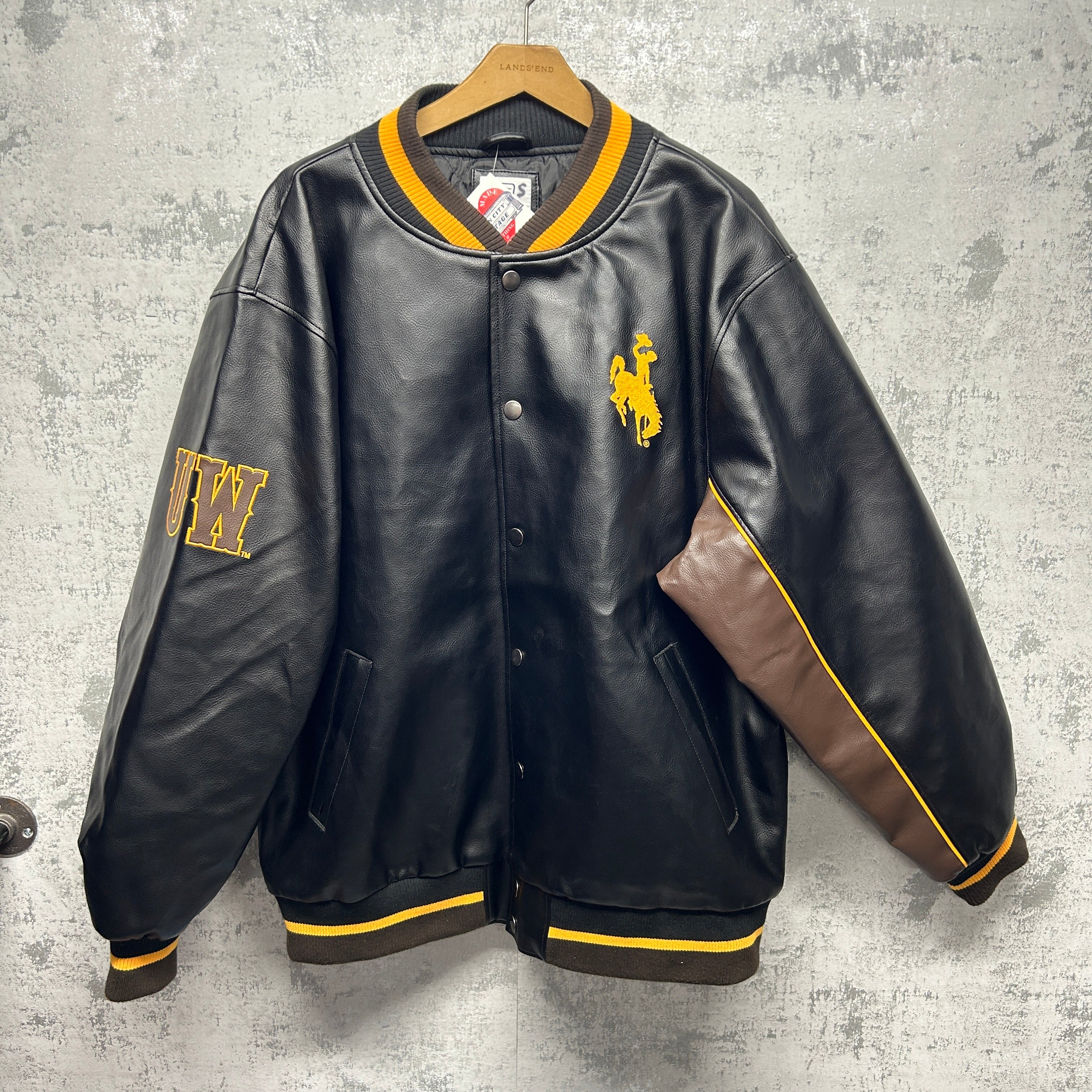 Vintage Wyoming Cowboys Buffalo Bills Leather Jacket XL