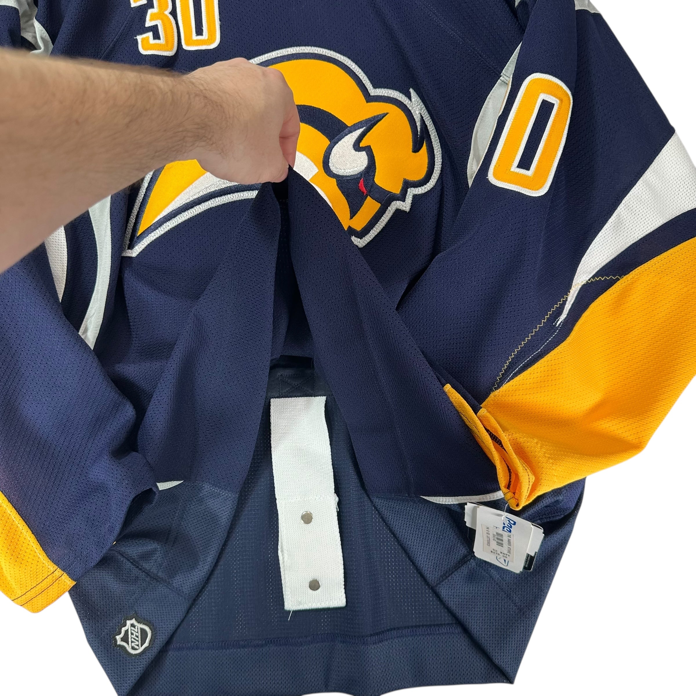 Vintage Buffalo Sabres Deadstock Ryan Miller Fight Strap Jersey Shirt XXL 52