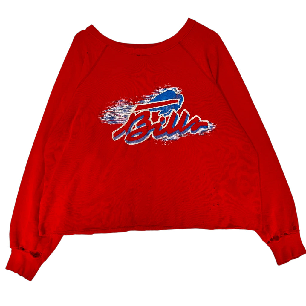 Vintage Buffalo Bills Red Thrashed Cropped Crewneck Sweatshirt XL